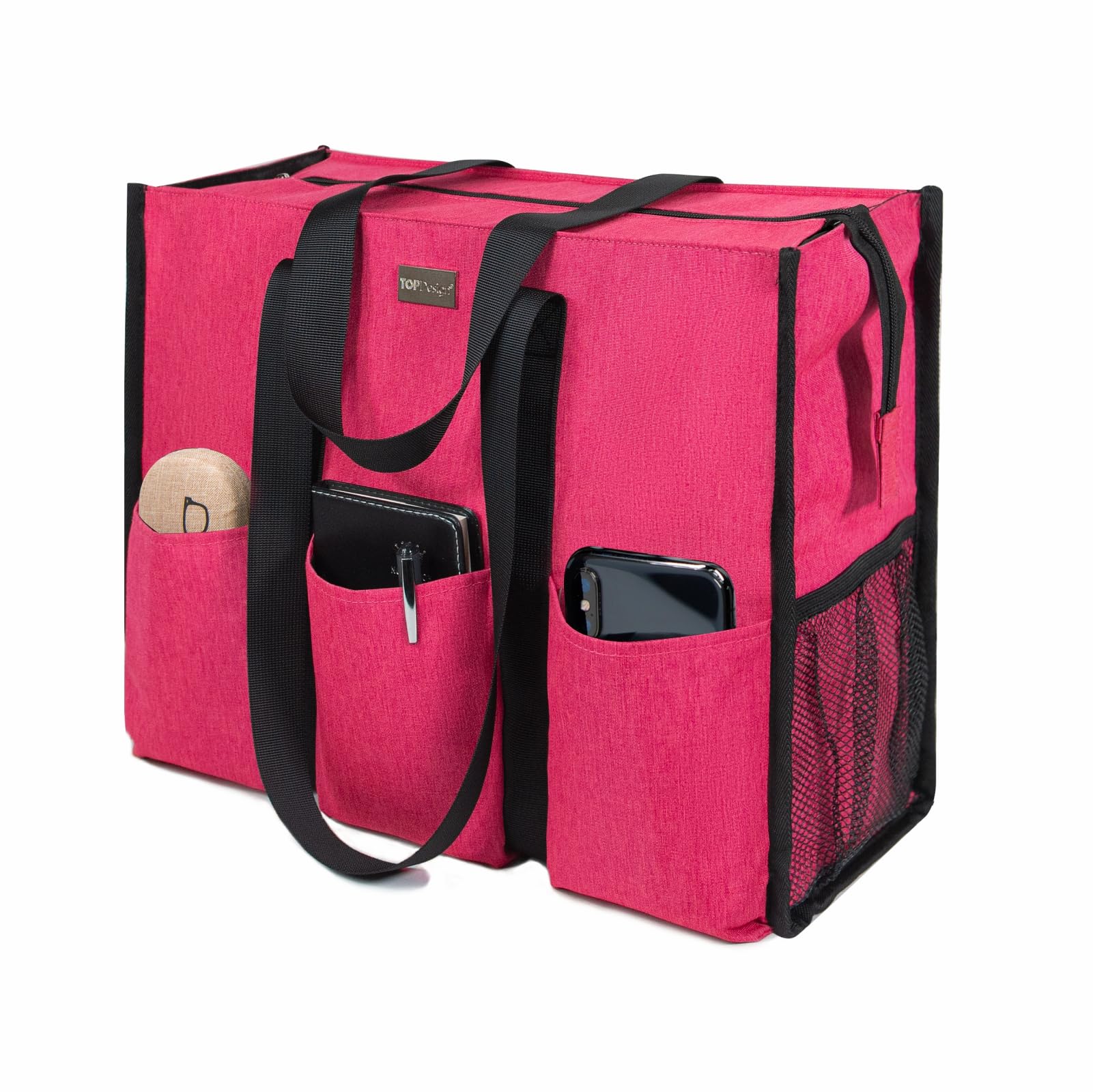 TOPDesign Utility Water Resistant Tote Bag with 13 Pockets, Zipper Closure