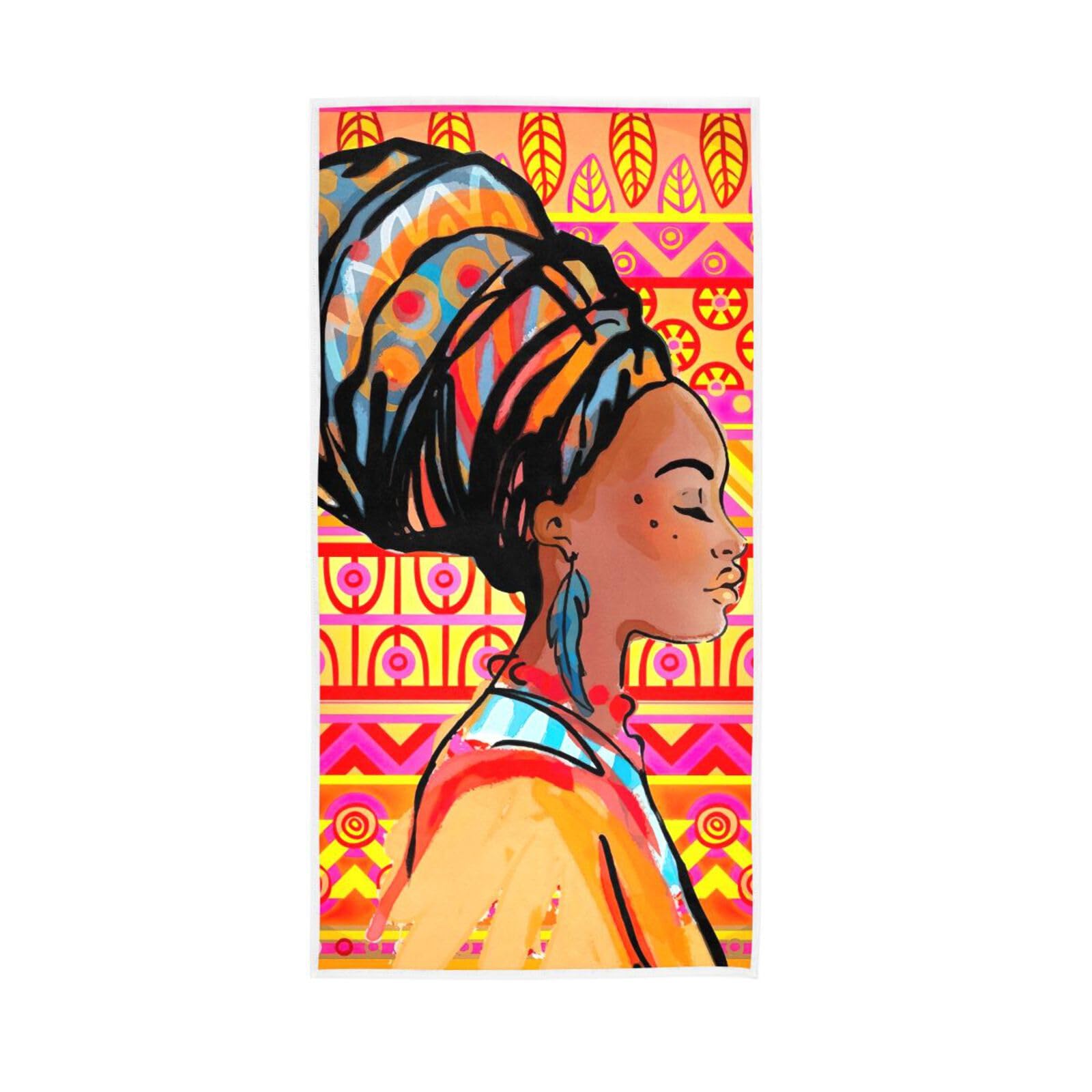 HUYGD African Woman Earring Towels, 15 x 30 Inches Soft Hand Towel Spa Towels for Facials Hand Towels Bathroom