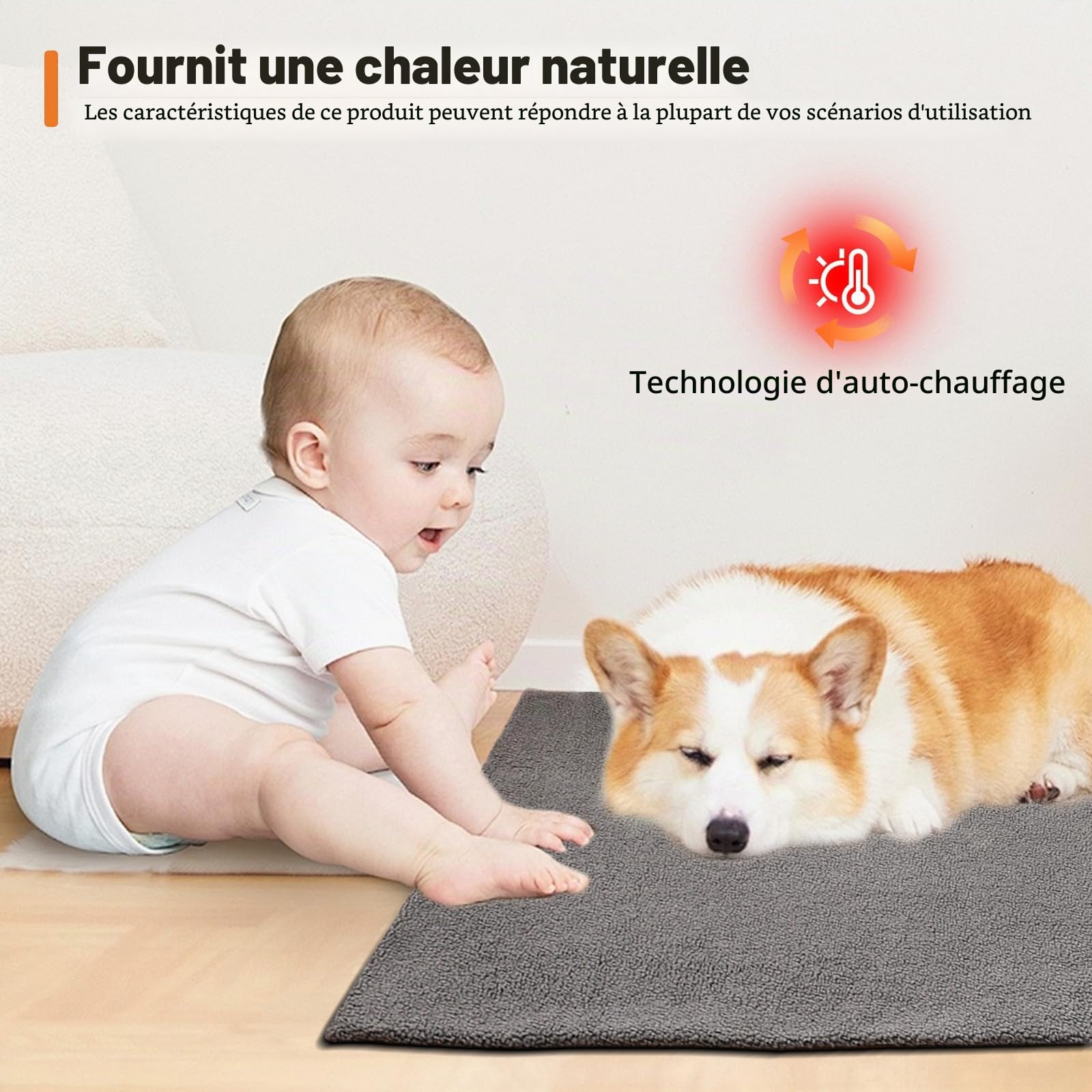 Sporgo chauffant tapis lit pour chat et chien 65x95cm couverture