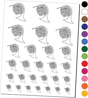 Double French Horn Brass Musical Instrument Temporary Tattoo Water Resistant Fake Body Art Set Collection - Black (One Sheet)