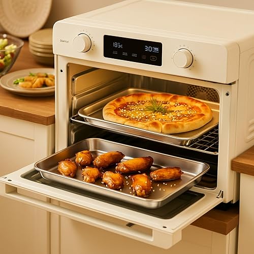 Miniatura 6 de Juego de 12 bandejas para hornear de 9 x 6.7 x 1 pulgadas, bandeja de acero inoxidable, bandejas rectangulares para horno, antiadherentes, fáciles