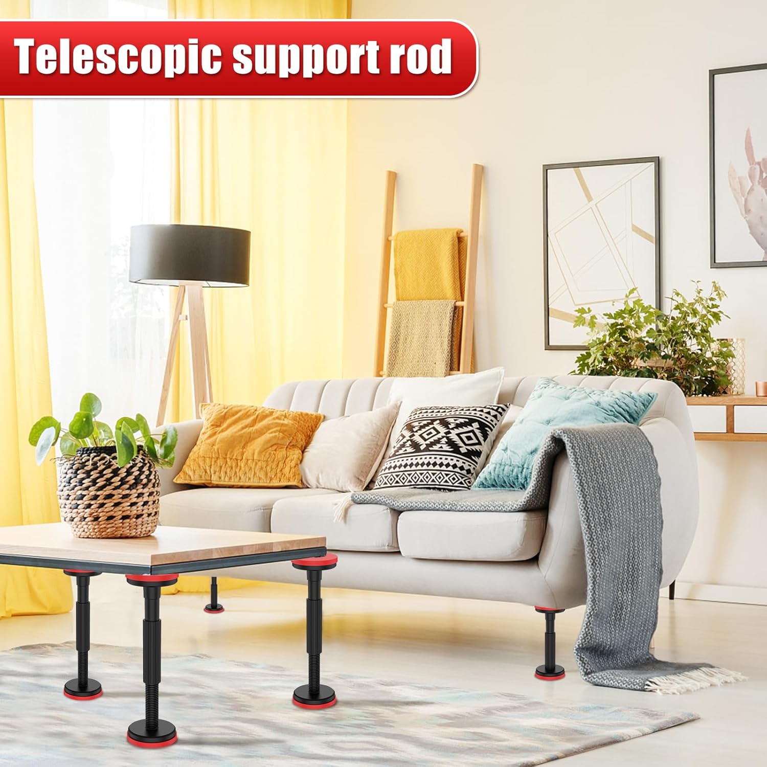 2Pcs Telescopic Support Pole, Adjustable Support System, Cabinet Adjustable Support Pole Rod, Supports up to 440 lbs Support Bracket, 7.09-17.72inch Cabinet Lifting Bracket for Sink Cabinet Sofa