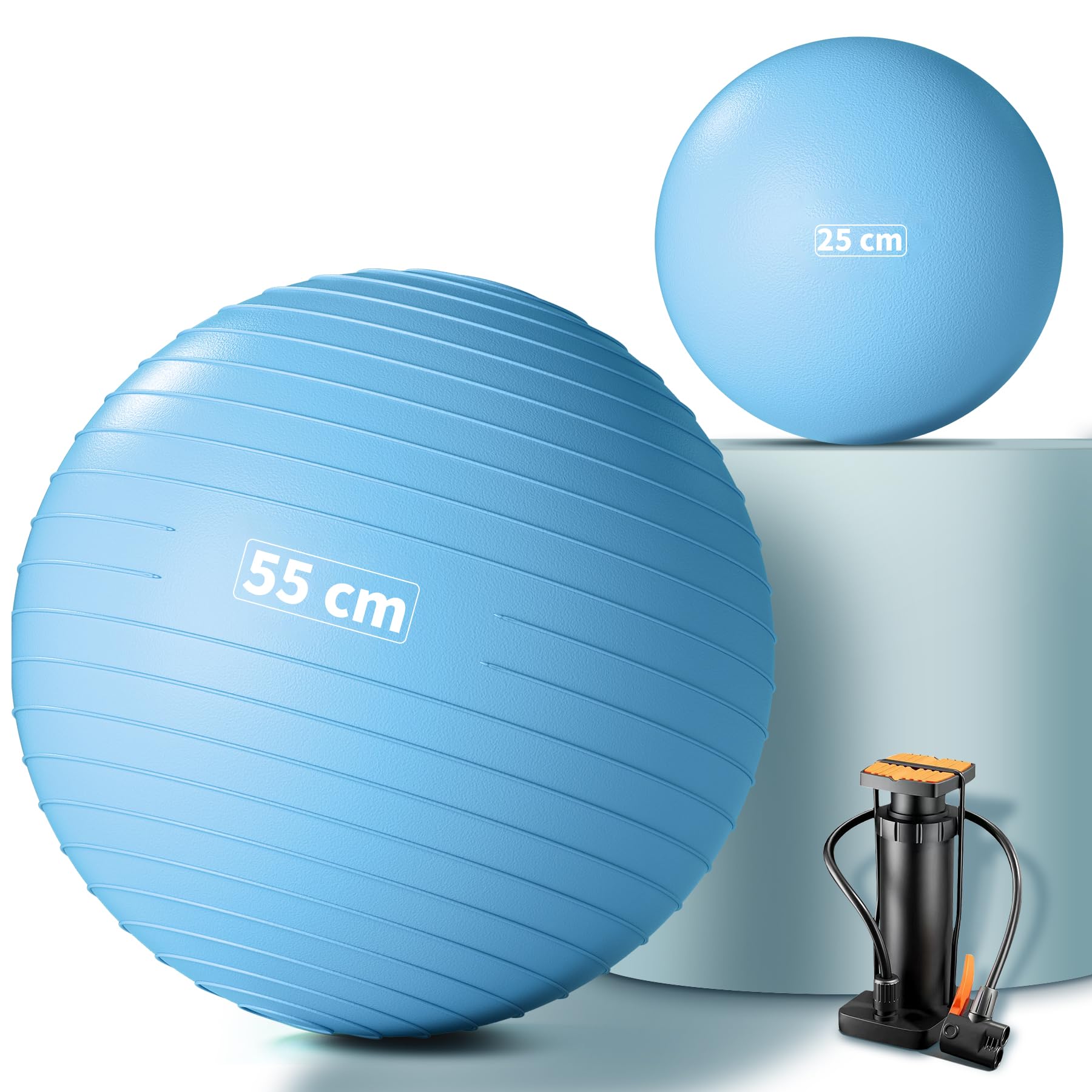 Gymnastikball 55/65/75 cm und Pilates Ball 25 cm Set – Anti Burst Pezziball Schwangerschaft, Anti-Rutsch-Sitzball, Balanceball, Yogaball für Zuhause, Fitness und Büro
