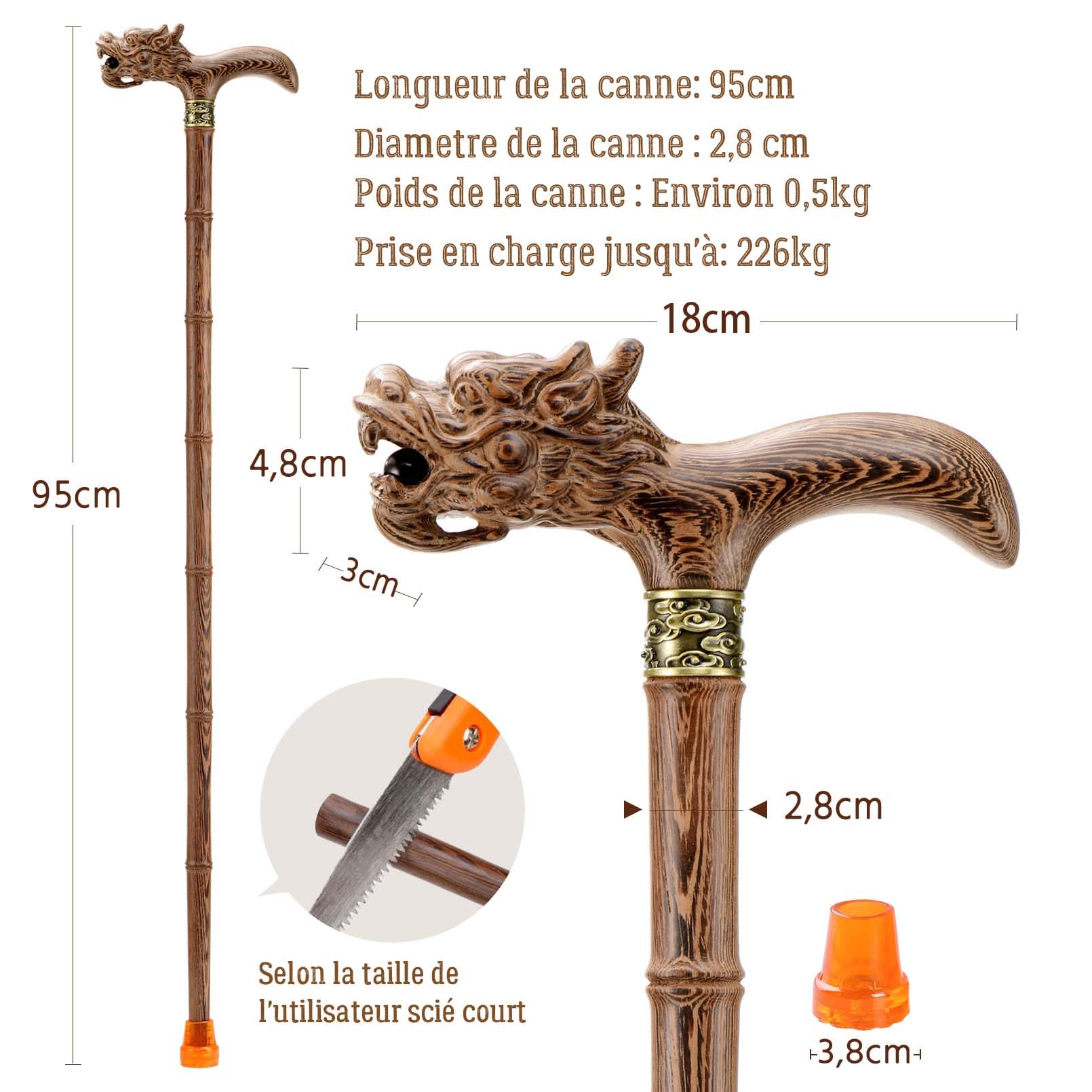 Canne de Marche en Bois sculptée à la Main de qualité supérieure pour Homme et Femme - Design léger - Peut Supporter jusqu'à 226 kg - Bâtons pour Personnes âgées - Convient pour Offrir