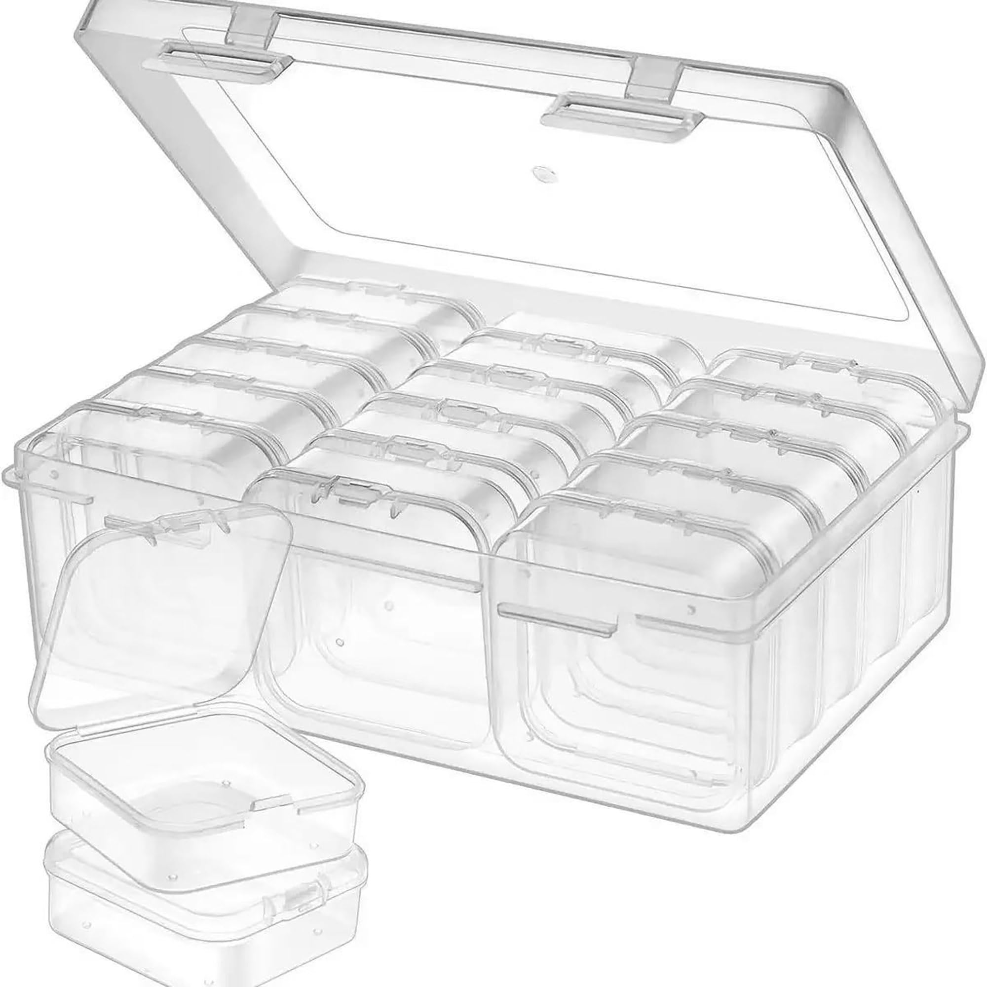 Mini Bead Storage Box with Lids Plastic with Label,Small Parts Beadig Supplies Craft Organizers and Storage Containers Stackable Clear (15, 5.5 * 5.5 * 2cm)