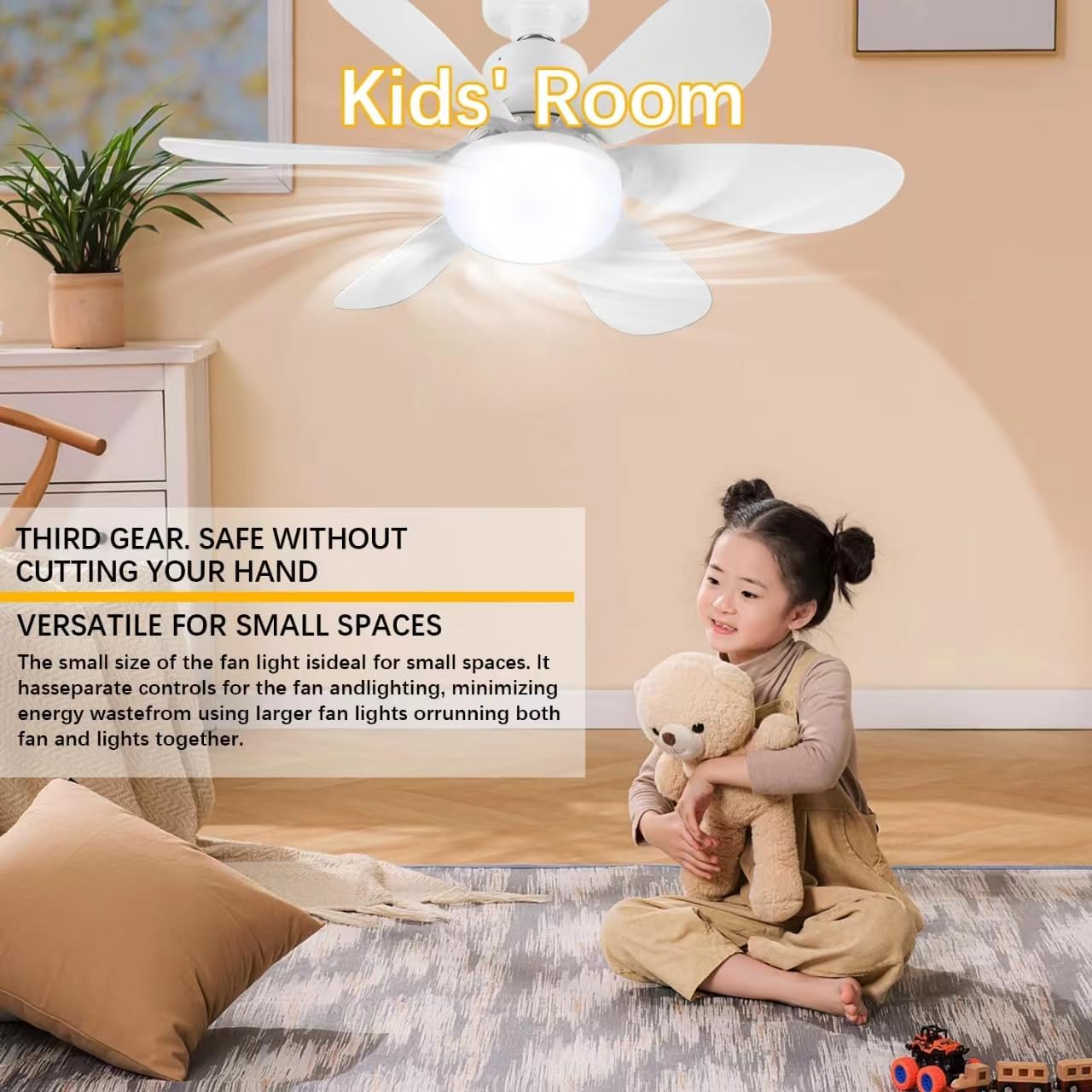 20 Inch Socket Fan with Remote, 40W E26/E27 Screw in Ceiling Fan, 1200 Lumens Dimmable 3 Colors 3000K-6500K Light for Bedroom Living Room Kitchen Garage - Image 6