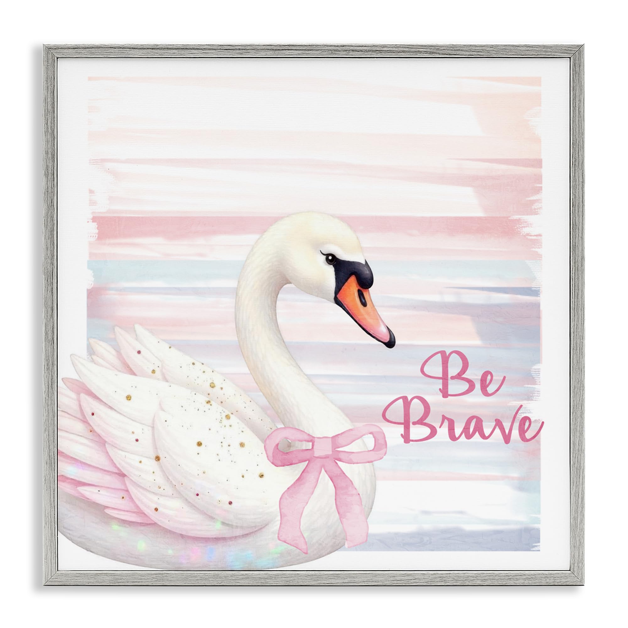 Stupell Industries Be Brave Pastel Swan Gray Framed Giclee Art, design by Kim Allen, 12 x 12