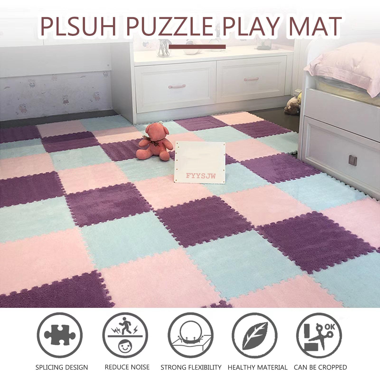 Trainingsmatte, 50 STK Steckbare Fliesenmatten Plüsch Puzzle Matte Quadratische Schaumstoffmatten 30x30cm