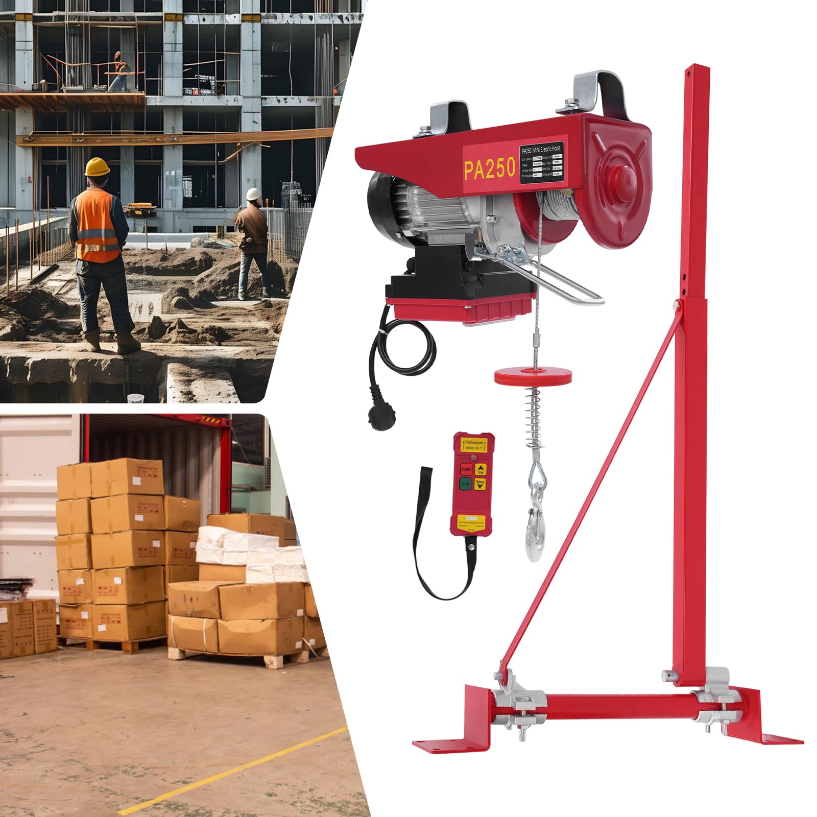 Elektrische Seilwinde 250KG(Doppelkabel)/125KG(Einzelkabel) Hubhöhe 12m Seilzug Motorwinde Ankerwinde mit Drahtloser Steuerung für Landwirtschaft und Baustellen Garage (Typ 1)