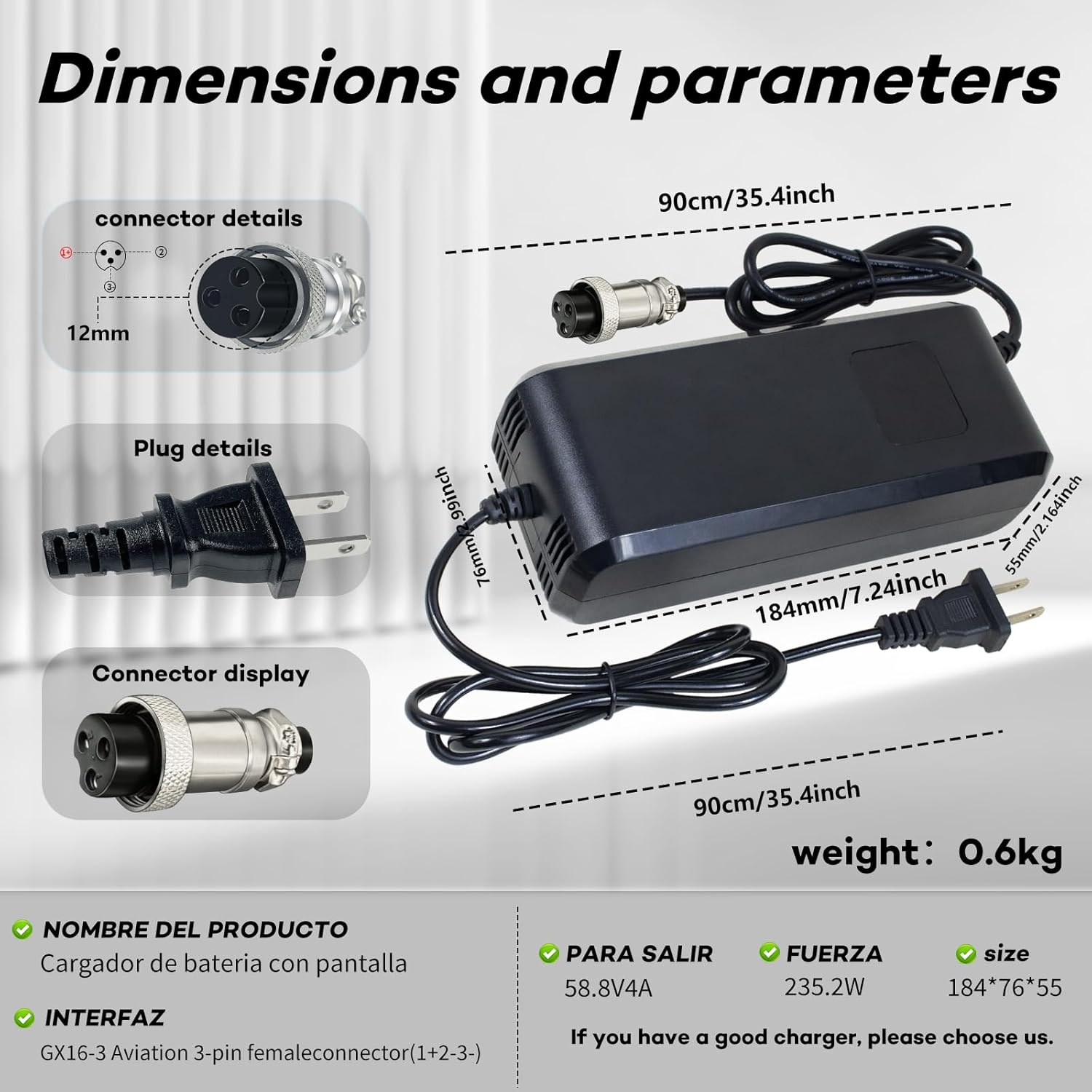 YZPOWER 58.8V 4A Lithium Battery Charger for Electric Bike Electric Scooter ，Ebike Battery Charger for 48V 52V 14s Li-ion Batteries Gx16-3 Standard 3 Prong Plug