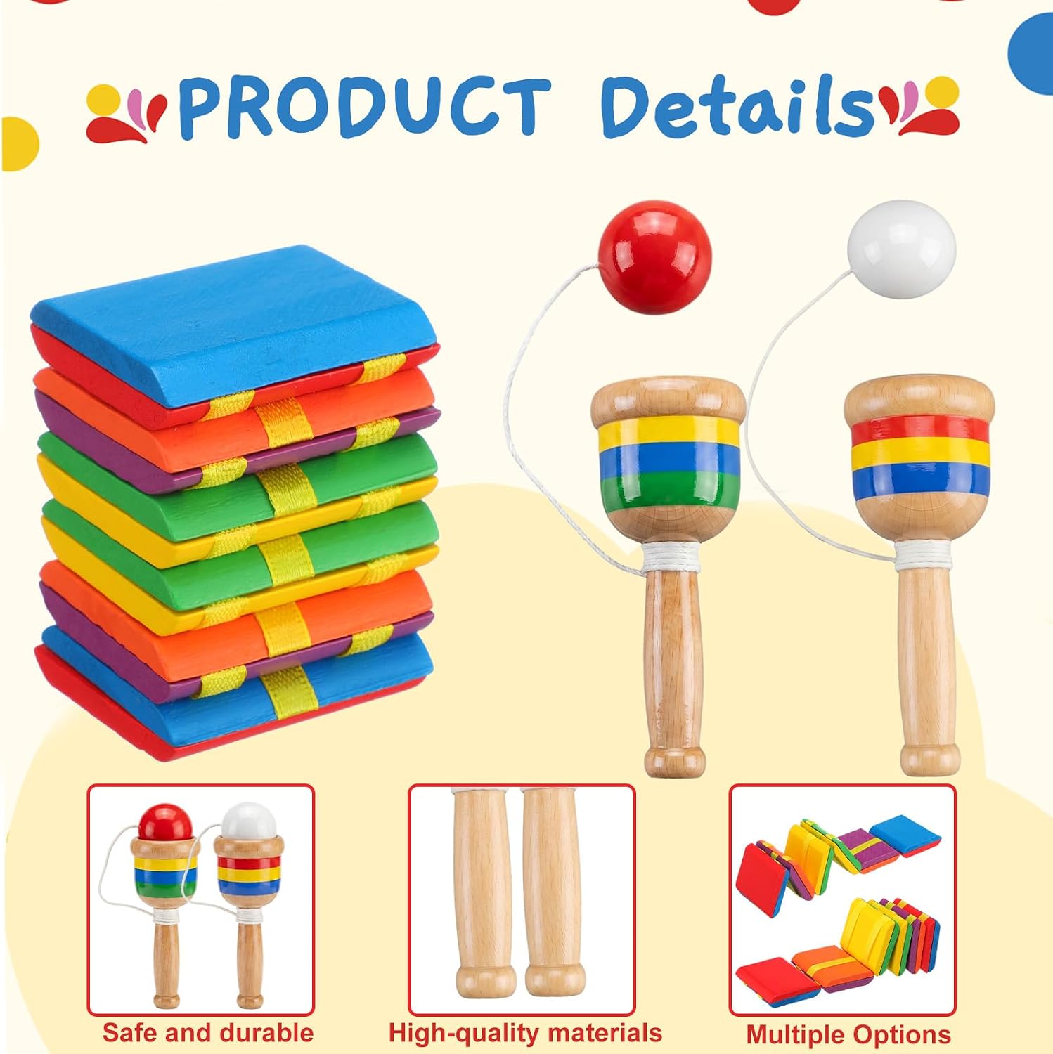 Foilswirl 6 Pcs Wooden Jacobs Ladders & 6 Pcs Wooden Catch Ball Game Cup Catch Ball Toys Puzzle Novelty Fun Party Games Toy Mind Teasers for Kids Hand Eye Coordination Educational Game image 3