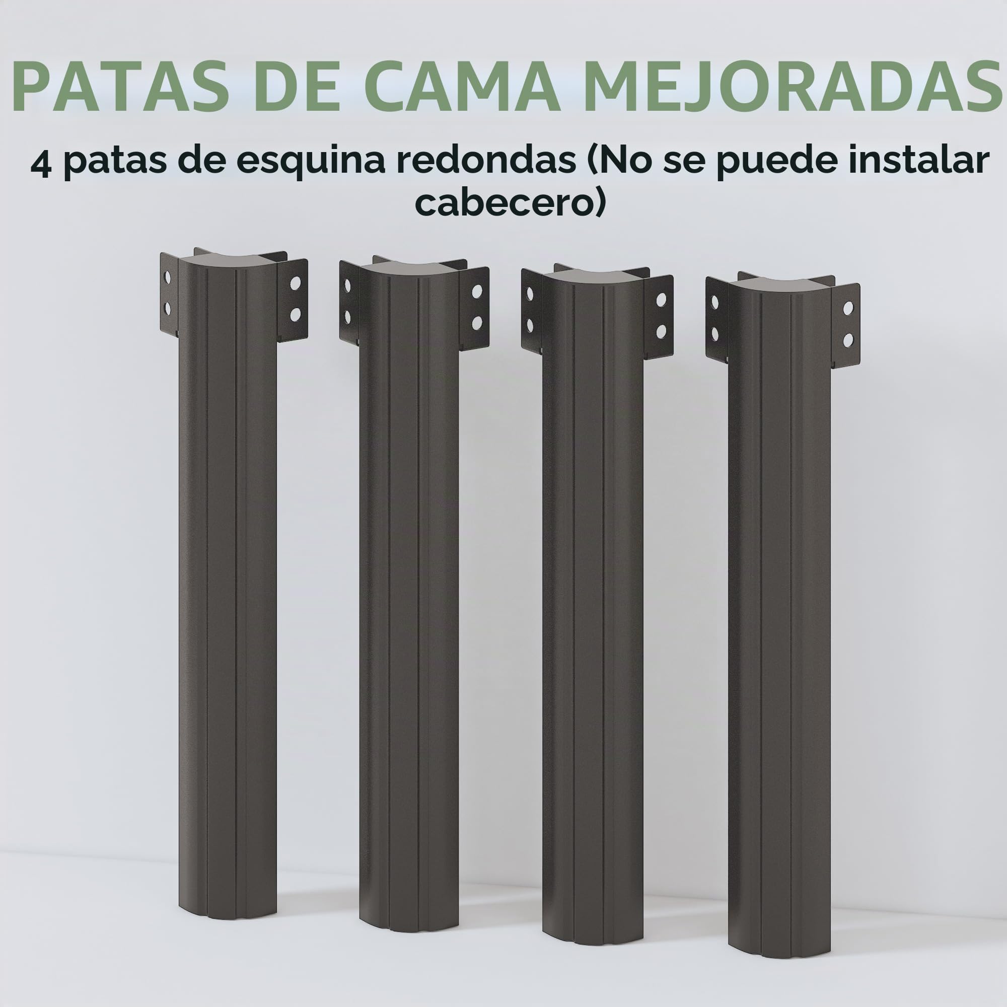 Lutown-Teen Cama de Metal de 160 x 200 cm con Patas Redondas, 36 cm de Altura, Marco de Cama con somier de láminas de Metal, Negro