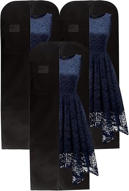 Wedcova UK Pack of 3 Black Dress Bags | Dress Covers Garment Clothes Bags | Dress Storage Bags Covers