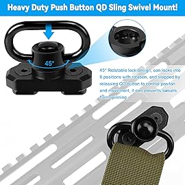 REERON 2 Point Sling & Mount - Adjustable Extra Long Two Point Traditional Rifle Sling with 2 Pack 1.25 QD Swivels Mounts for M-Rail (1 Pack 8 Point Fixed Mount)