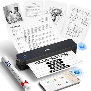 Inkless Portable Printer for Travel, Wireless Thermal Printer Supports 8.5 x 11" US Letter, A4, MT610Pro 300DPI Small Bluetooth Printers Compatible with iOS Android Laptop for Home Office Car, Black