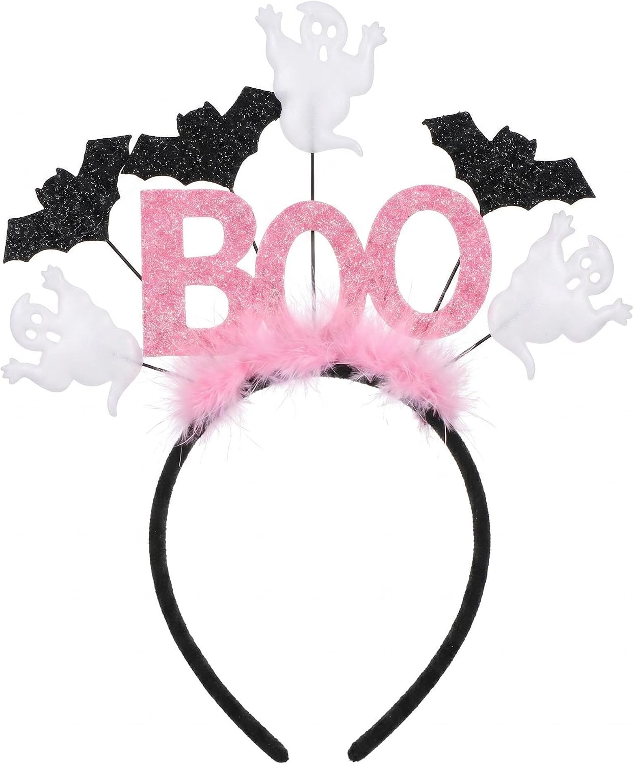 Boo Ghost Headband for Women, Pink Bat Halloween Accessories