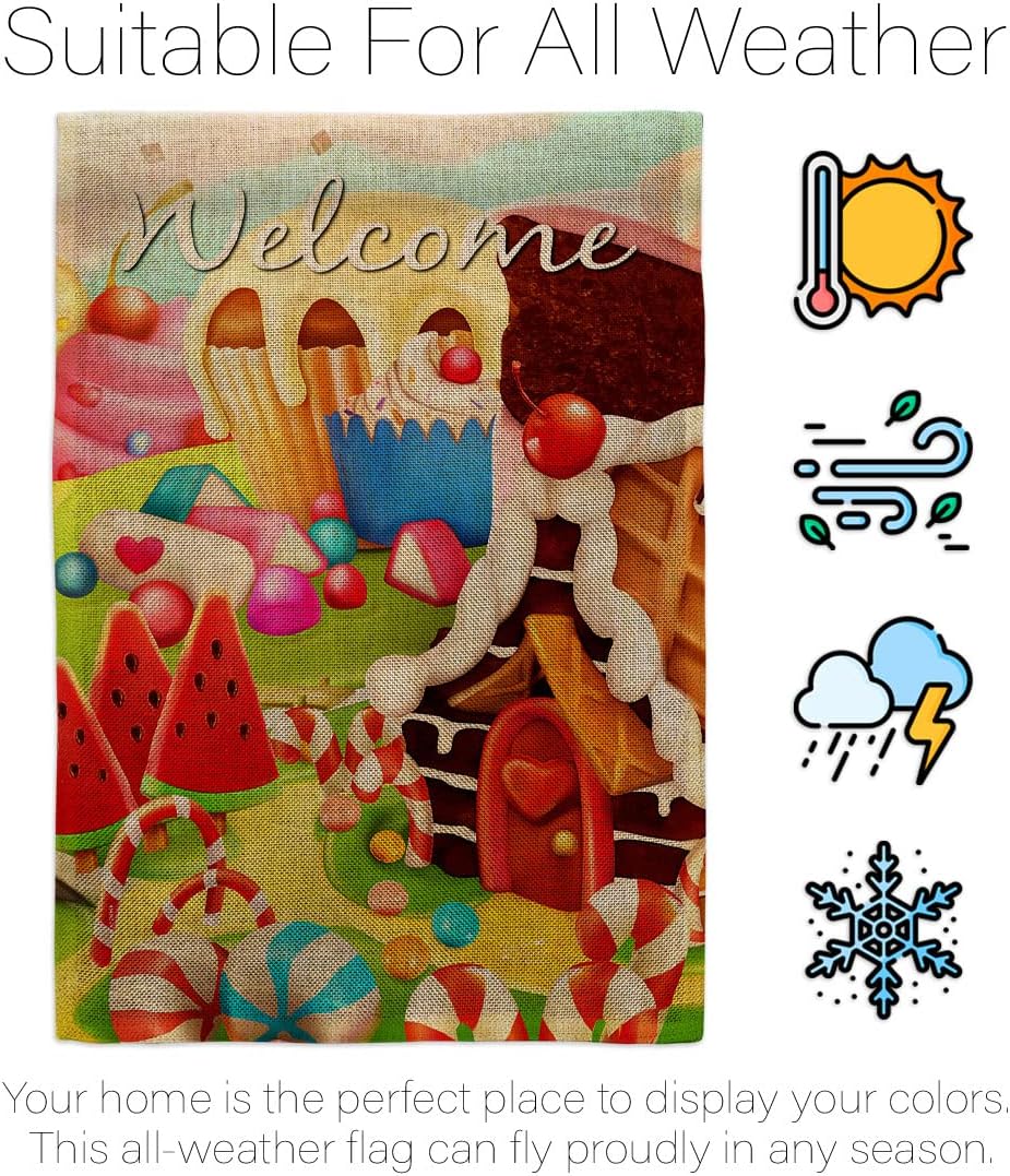 Sugar Sweet Home Burlap Garden Flag Food Pie Candy Donut Popsicle Dessert Ice Cream Cake House Decoration Banner Small Yard Gift Double-Sided, Made in USA