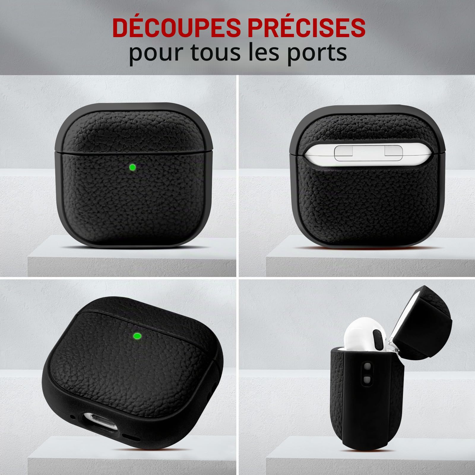 Coque AirPods 4 avec Dragonne, Protection Étui AirPods 4th Generation, Recharge sans Fil Noir