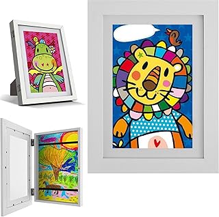 Ihvewuo 2Pcs Kids Art Frame A4 Front Opening Photo Frames with Stand Wooden Kids Artwork Display Frame for 150 A4 Pictures Horizontal and Vertical Picture Display for Kids Crafts Drawing(white)