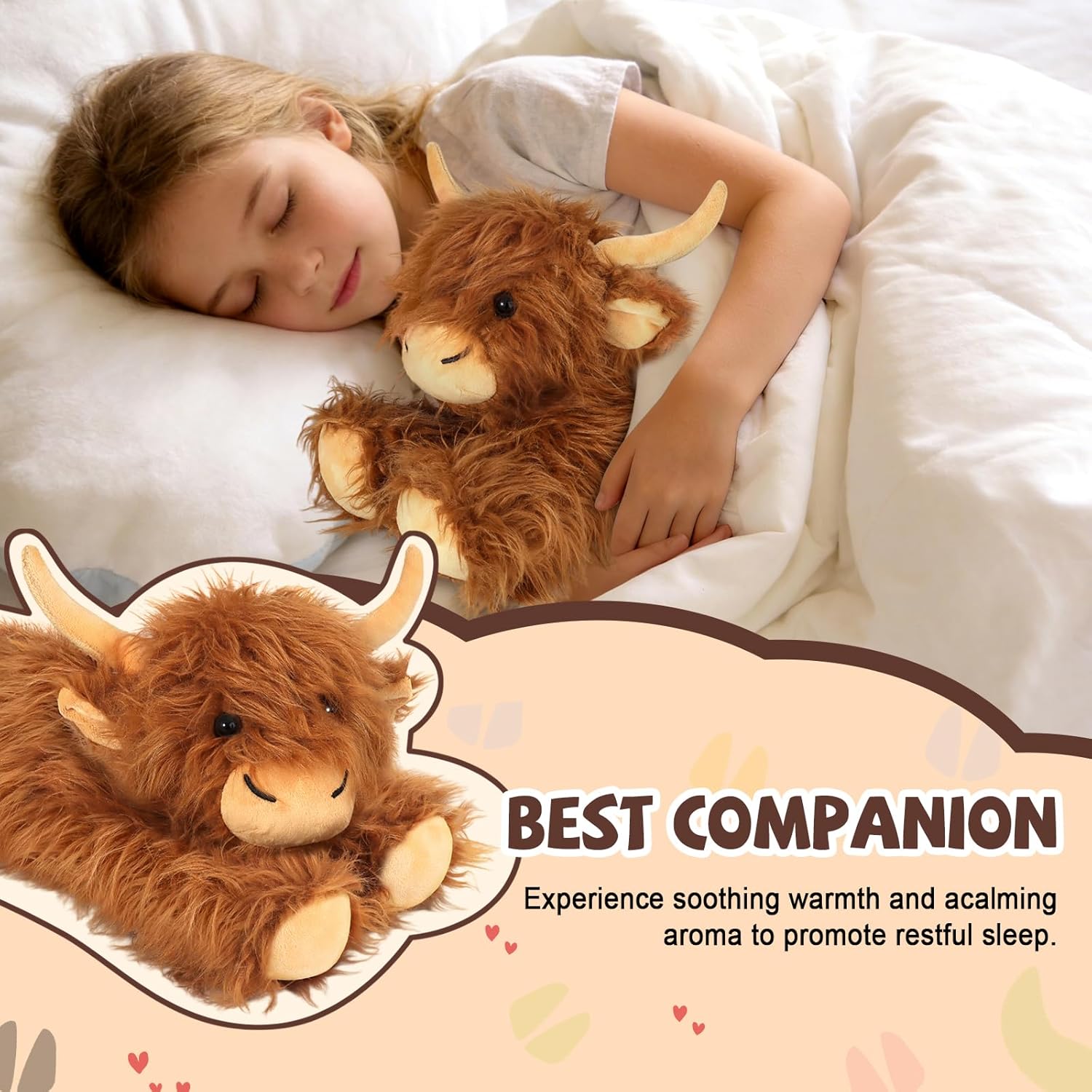 Highland Cow Stuffed Animals - Heatable Weighted Stuffed Animals, Lavender Scented Cow Plush for Sooth & Relax, Microwave Heating Pad for Period Cramps Pain & Stress Relief, Highland Cow Gifts （Brown）