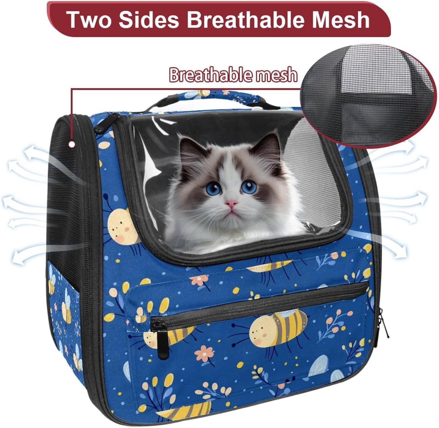 Portable Travel pet Backpack Carrier Hamster Bag Small Dog cat Carrier Breathable Hang Bag, Honey bee (14)