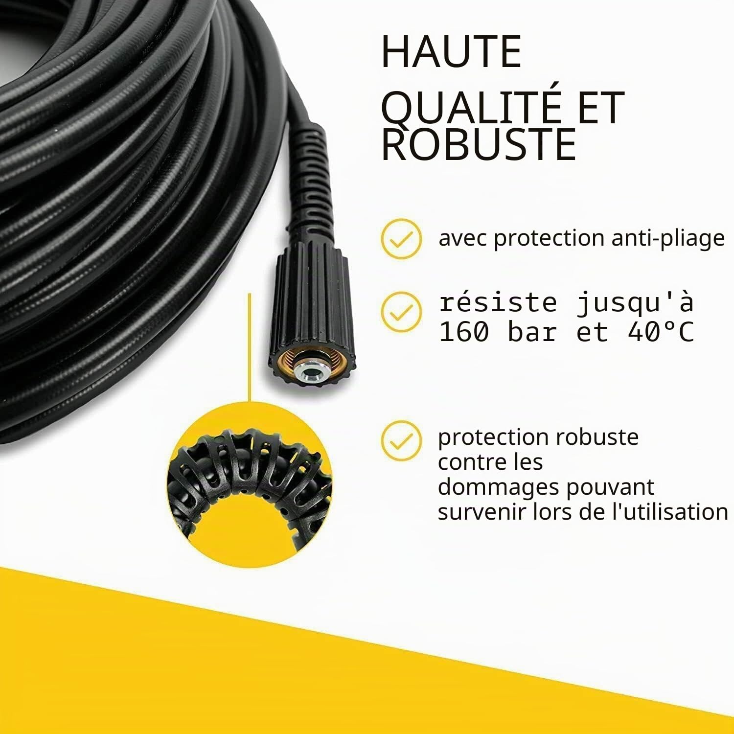 M&M Smartek Tuyau haute pression 5 m, Noir, Silicone, Compatible Lavor 4.018.0096, Max. Pression 160 bars, Température 40 °C, Raccord rapide, NW 6 x 1, M22 IG, 1/4