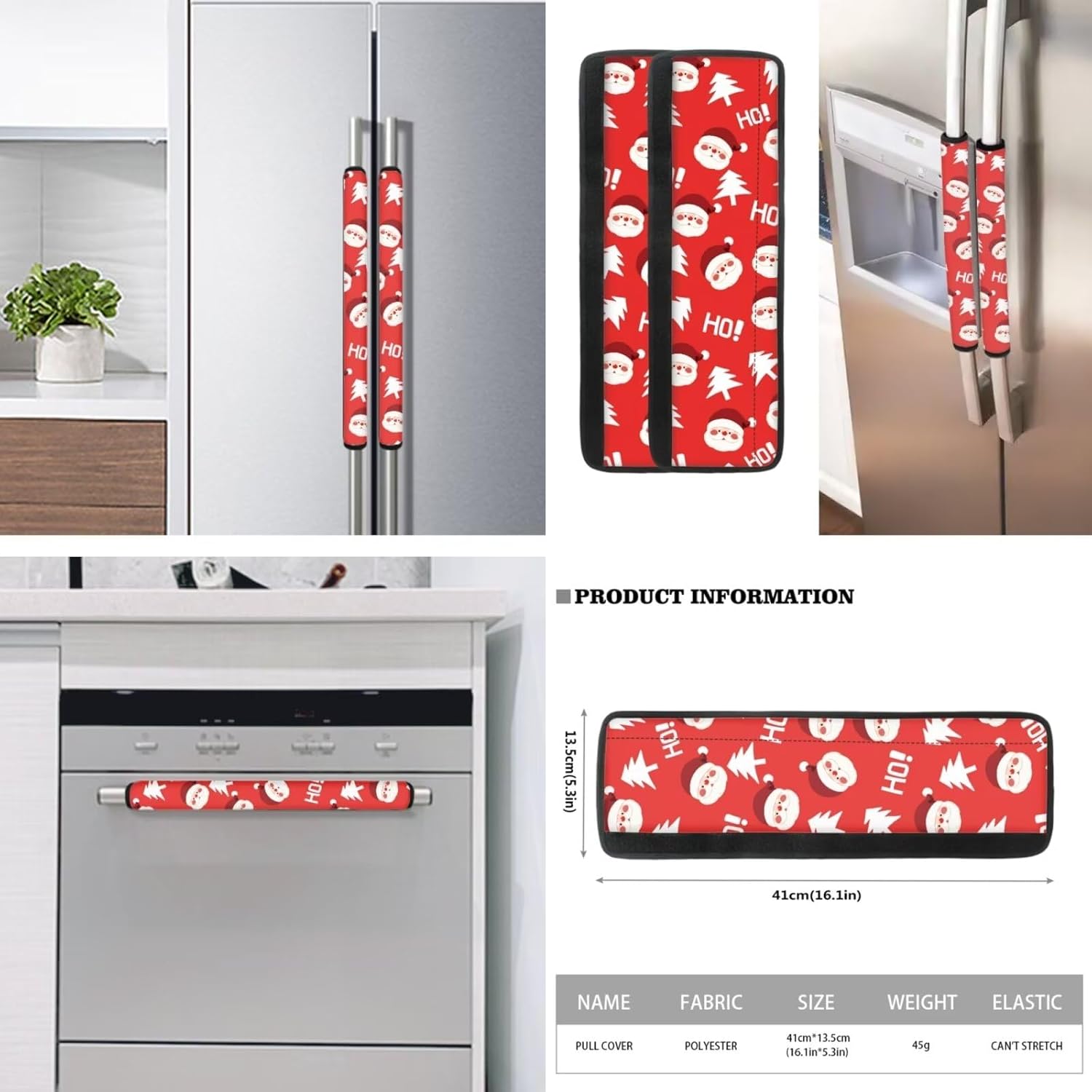 Biyejit 6 Pieces Christmas Refrigerator Door Handle Covers, Kitchen Appliance Protective Gloves Anti-Slip Decor for Ovens Microwaves Keep Kitchen Appliance Clean, Santa Claus Ho