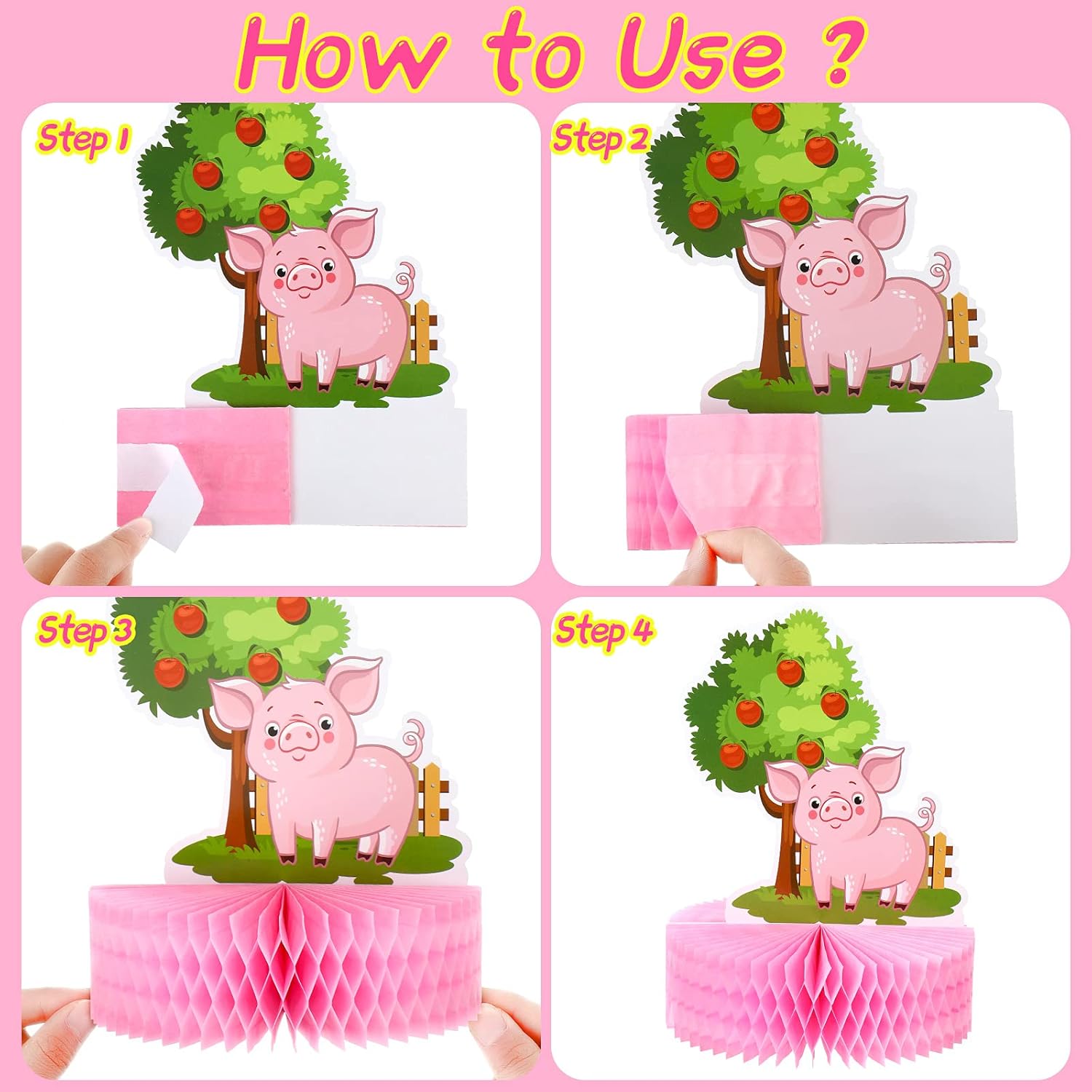 Threan 6 Pcs Farm Animals Party Decorations Birthday Honeycomb Centerpieces Farm Animals Table Topper Colorful Barn Cow Duck for Birthday Party Decoration Favor Supplies Double Sided Table Photo Props