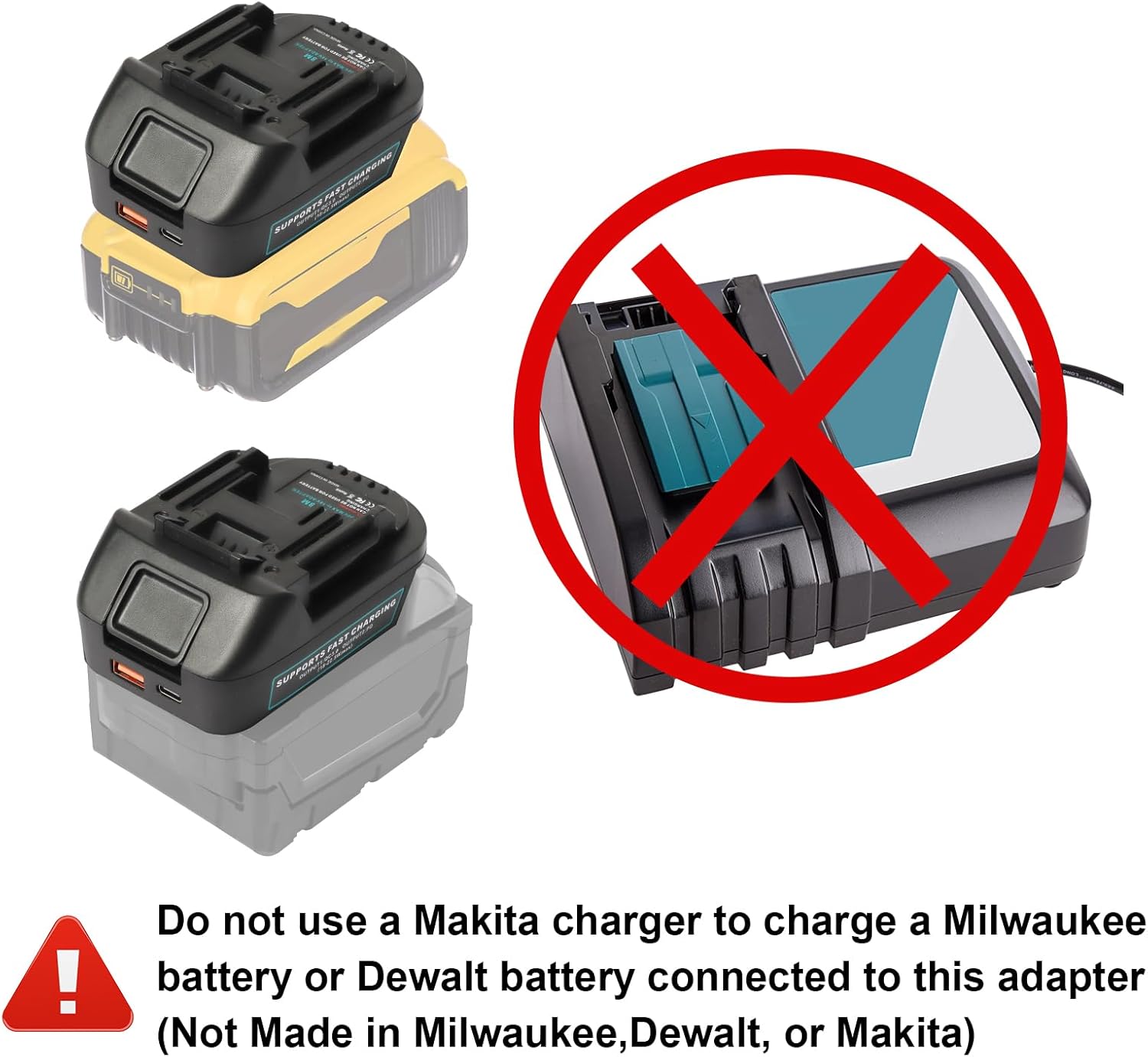DM18M Battery Adapter with USB & Type-C Charging Socket Compatible with Dewalt 20V & Milwaukee 18V Batteries, Convert to Makita 18V Batteries (Not Made in Milwaukee,Dewalt, or Makita)