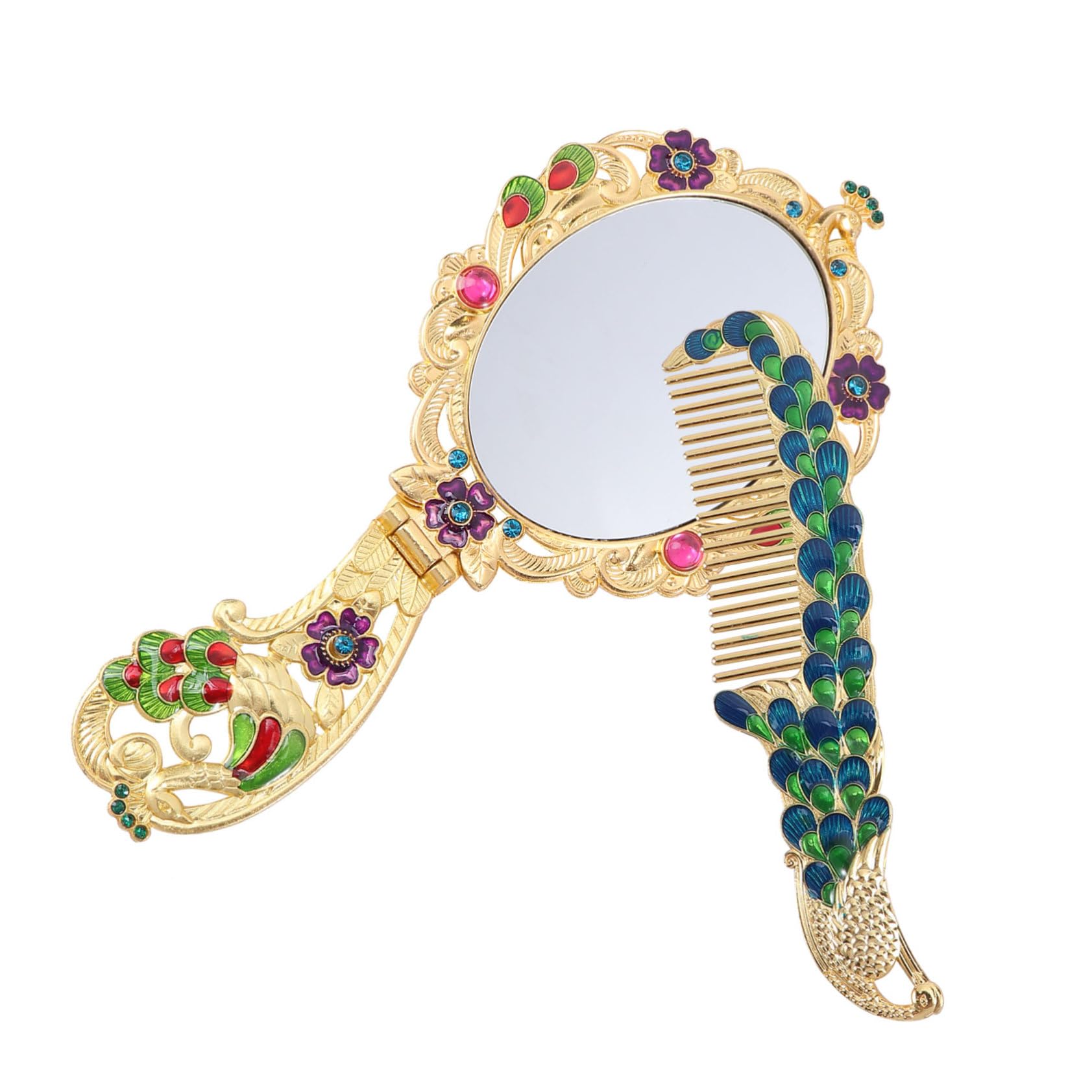 FRCOLOR Specchio Cosmetico Retrò Portatile da Tavolo Pieghevole con Pettine, Specchio per Trucco a Mano ad Alta Definizione, Accessorio Compatto per Viaggi e Uso Quotidiano Donna
