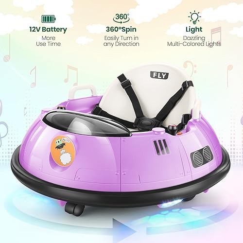 Miniatura 2 de Hikole Coche parachoques para bebé con control remoto, auto de parachoques de 12 V para niñas y niños, giro de 360 grados, arnés de 5 puntos, dos