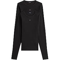 Tommy Jeans Donna Magliette Maniche Lunghe Confezione da 2 Slim Essential Rib Scollo Rotondo, Nero (Black, Black), L