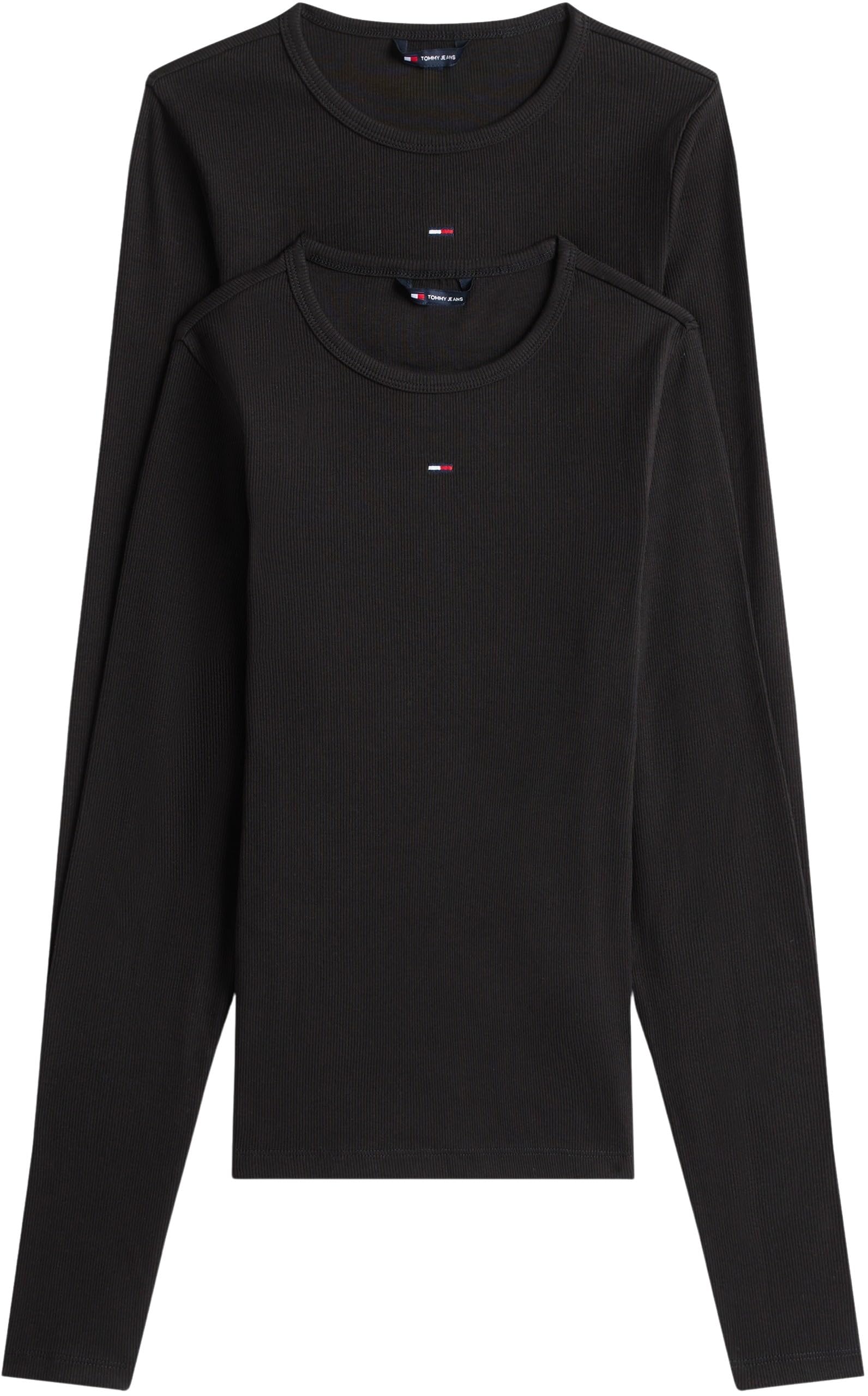 Tommy Jeans Donna Magliette Maniche Lunghe Confezione da 2 Slim Essential Rib Scollo Rotondo, Nero (Black/​Black), L