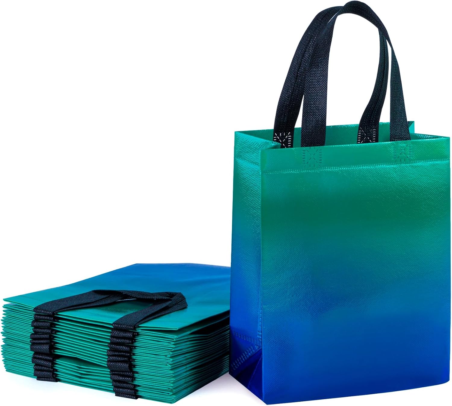 WRAPAHOLIC 12 Pack Reusable Gradient Mint Gift Bag with