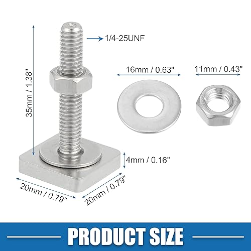 Miniatura 5 de Perno de ranura en forma de T M6 con arandela de tuercas en forma de T, accesorios de acero inoxidable (paquete de 12)