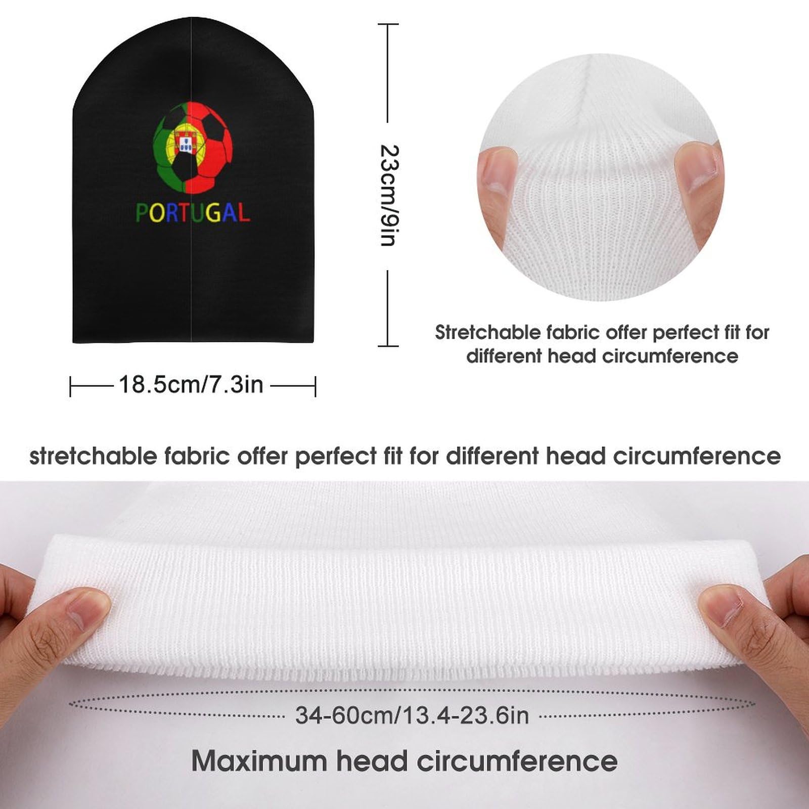 Portugal Soccer Warm Winter Hat Windproof Knit Beanie Cap Cute Knitted Skull Caps Pullover for Boys Girls, 23X18.5cm
