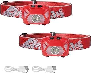 320014 LED Rechargeable Headlamp, 2 Pack Head Lamp with 6 Modes for Camping & Hiking Gear Essentials, IPX4 Waterproof Bright Headlight Flashlights with Adjustable Headband, Type-C Cable - Red
