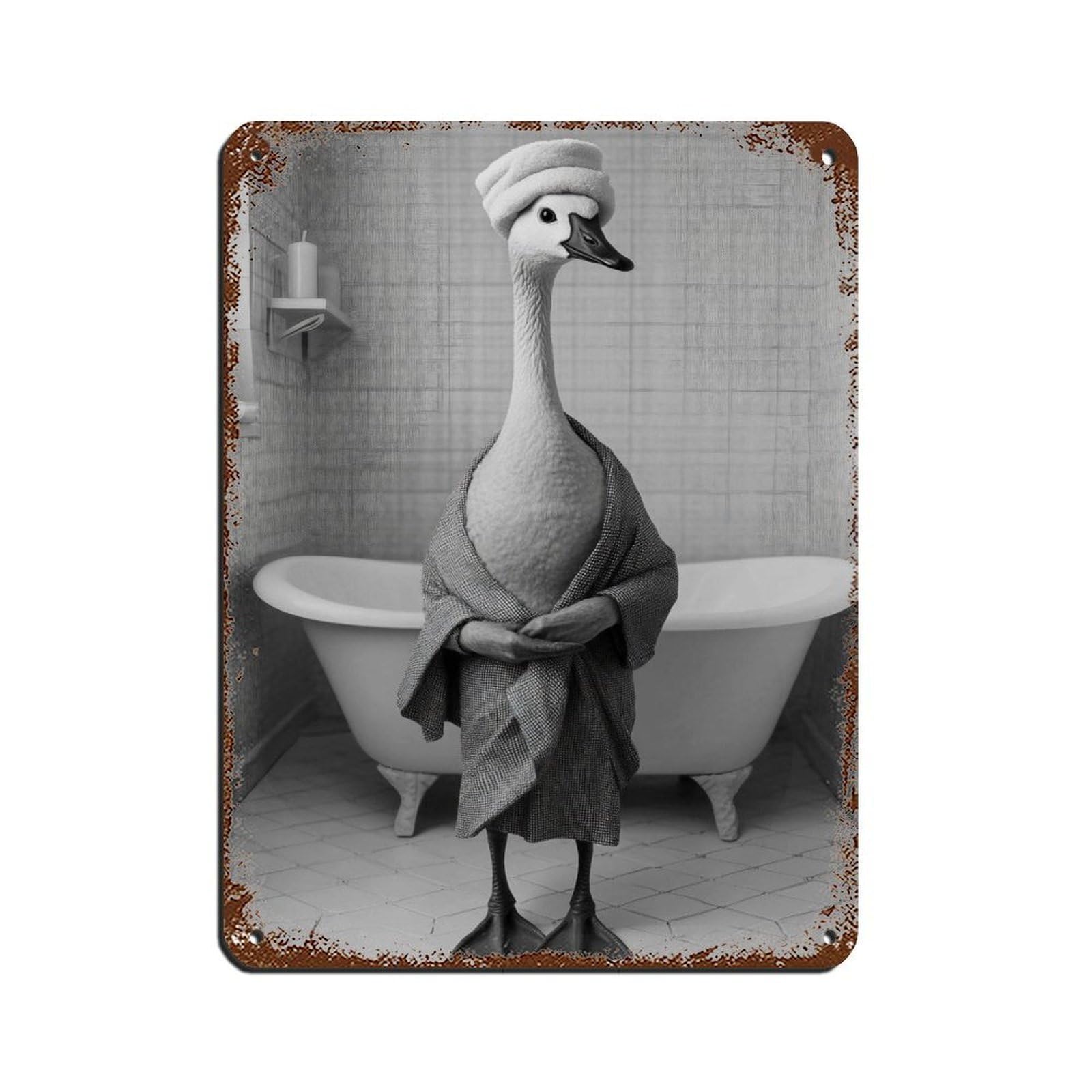 Lxwnze 30L X 40W Cm Humorous Animal, Swan In Bathroom Decor Tin Sign Vintage Metal Pub Club Cafe Bar Home Wall Art Decoration Poster Retro 12X16inch(30X40cm)