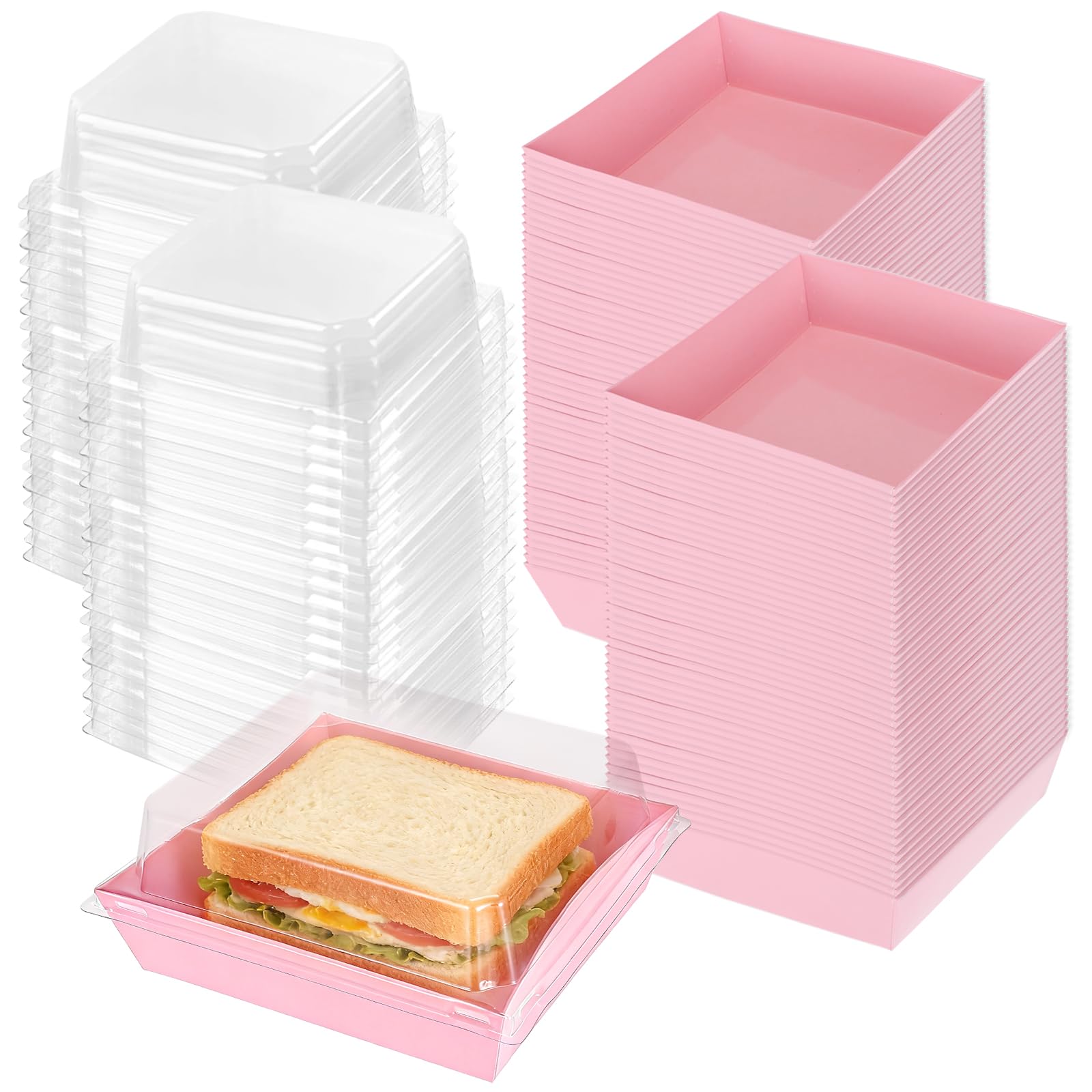 100 Pcs Charcuterie Boxes with Clear Lids 5 Inch Disposable Mini Square Charcuterie Boxes Paper Bakery Food Containers for Valentine's Day Family Party Sandwich Sushi Cookie Cake Fruits Slice (Pink)