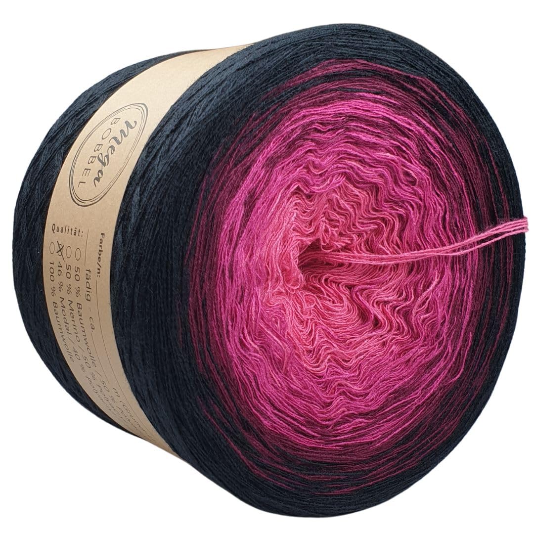 MegaBobbel- MODALmix *Heiße Liebe*AMD4* (Außenfarbe: Schwarz) Farbverlaufsgarn - Lace Garn Bobbel Wolle zum Häkeln & Stricken (3 fädig, 2000m)