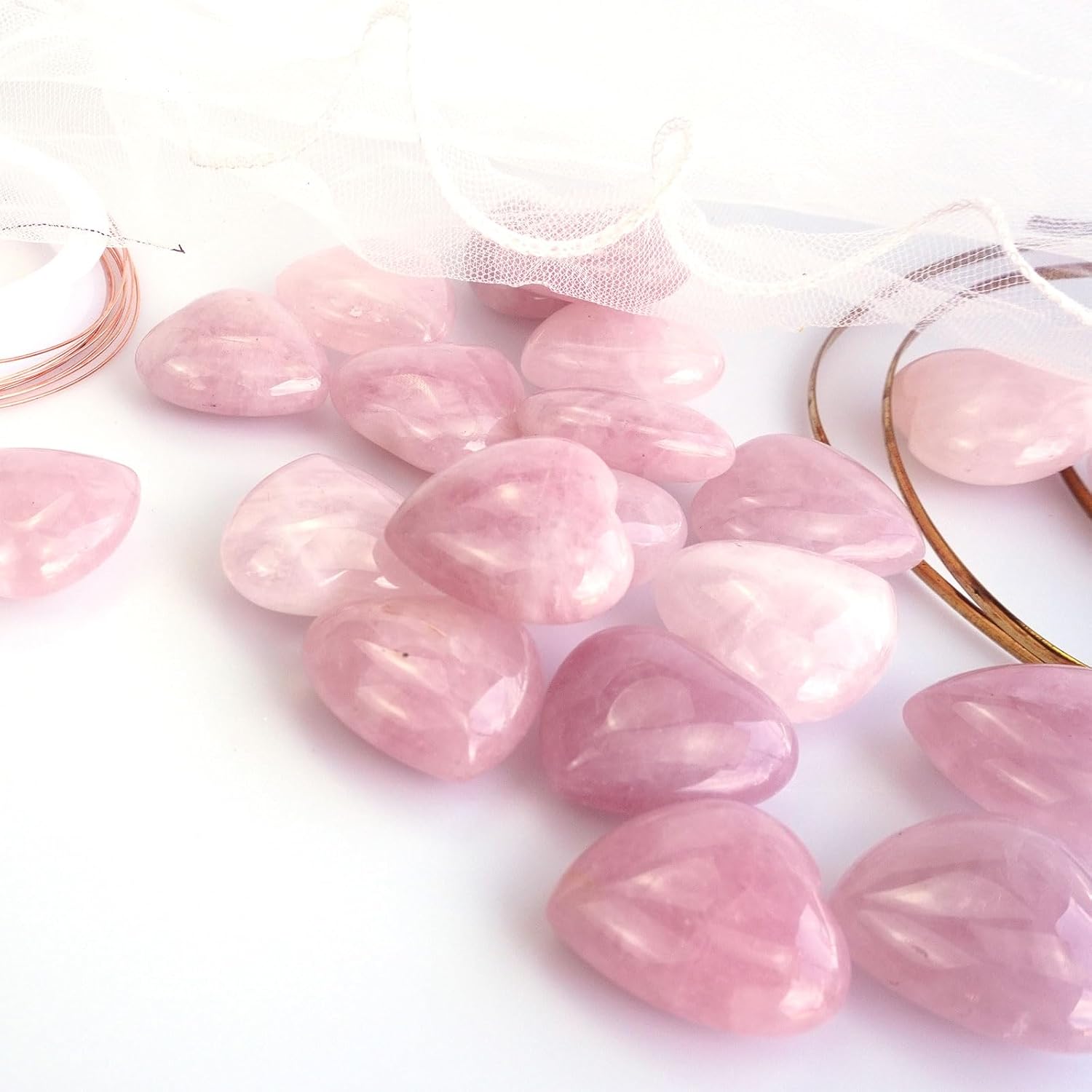 20PCS 30mm Rose Quartz Heart Crystals Natural Polished Healing Stones Mini Pocket Love Gemstones Set Bulk for Reiki, Meditation, Energy Balancing, Valentine's Gift for Women