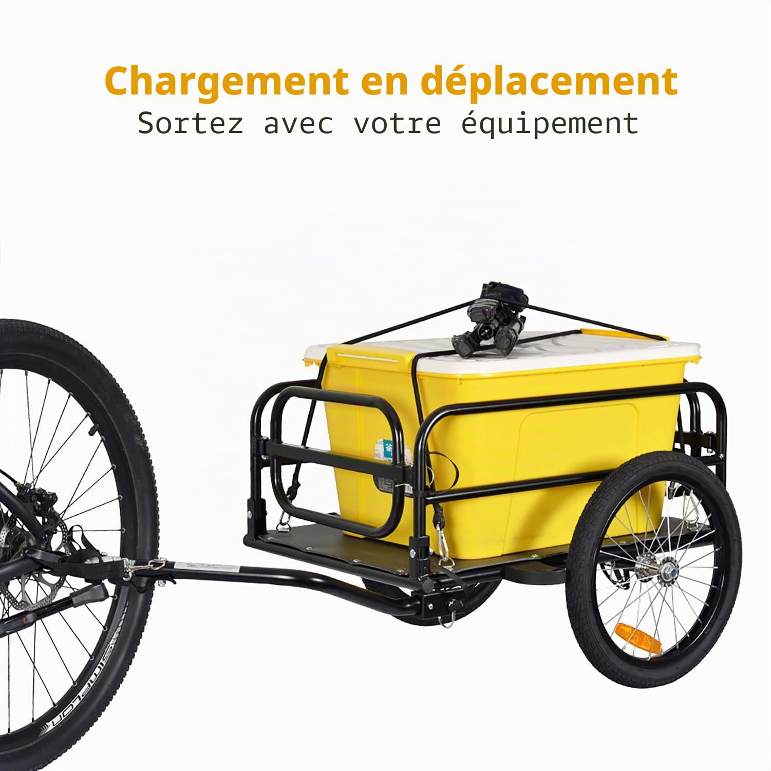 Tiggo Remorque de velo pliable - Surface de charge : 67 x 46 x 25 cm - env. 70 l / 2 boites a boissons, poids de charge : 40 kg