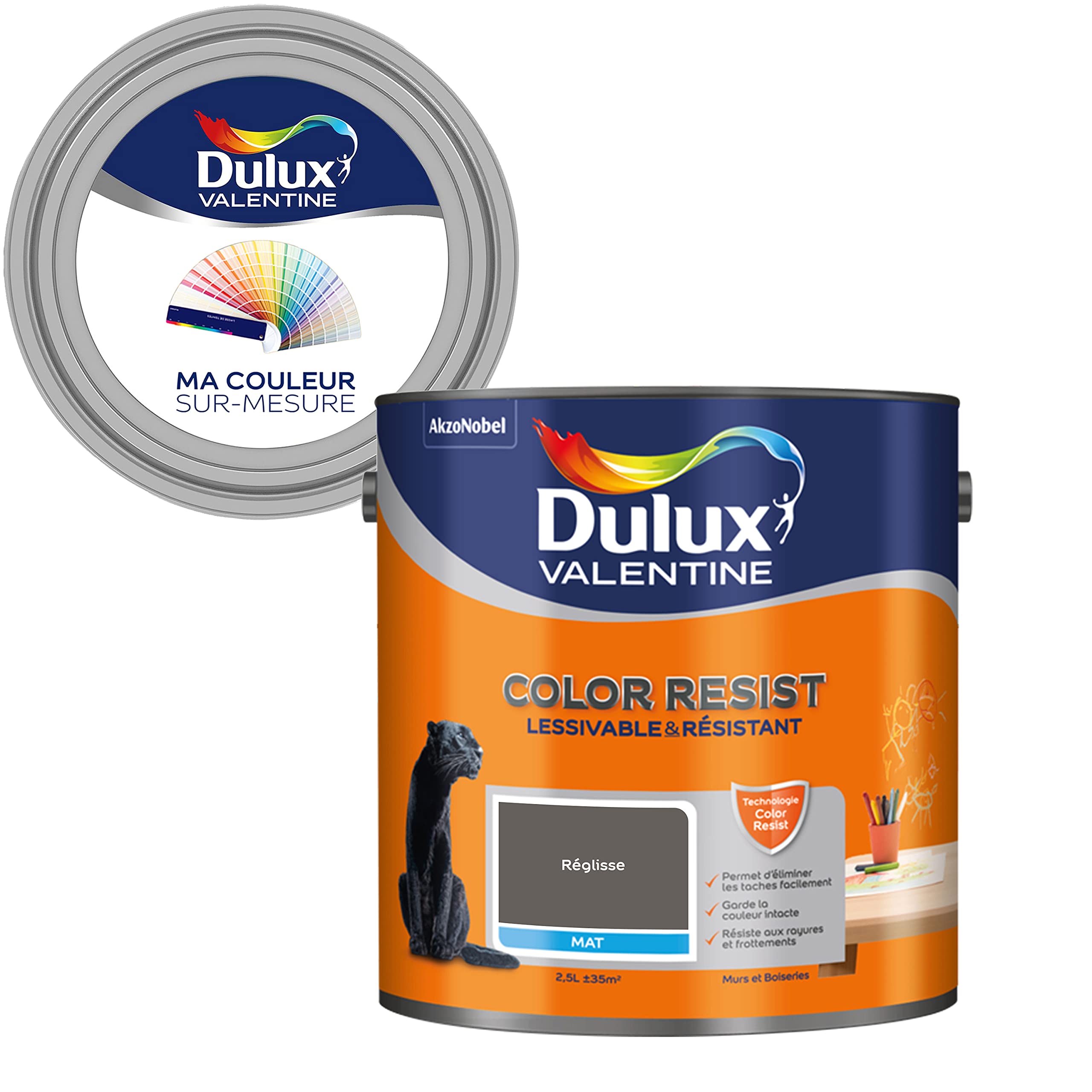 Ma Couleur Sur-Mesure par Dulux Valentine – Peinture Intérieure Murs, Plafonds, Boiseries - Palette Sens, Pièce à Vivre Mat, Réglisse, 2,5 L