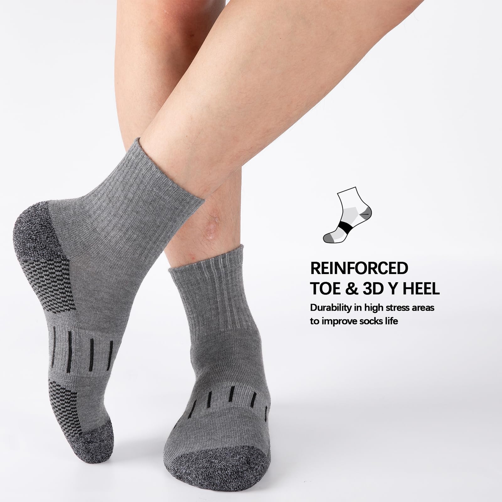 Heatuff Calcetines deportivos de tobillo para hombre, con cojín de un cuarto de amortiguación, absorben la humedad, para correr, deportes, trabajo (8 pares)