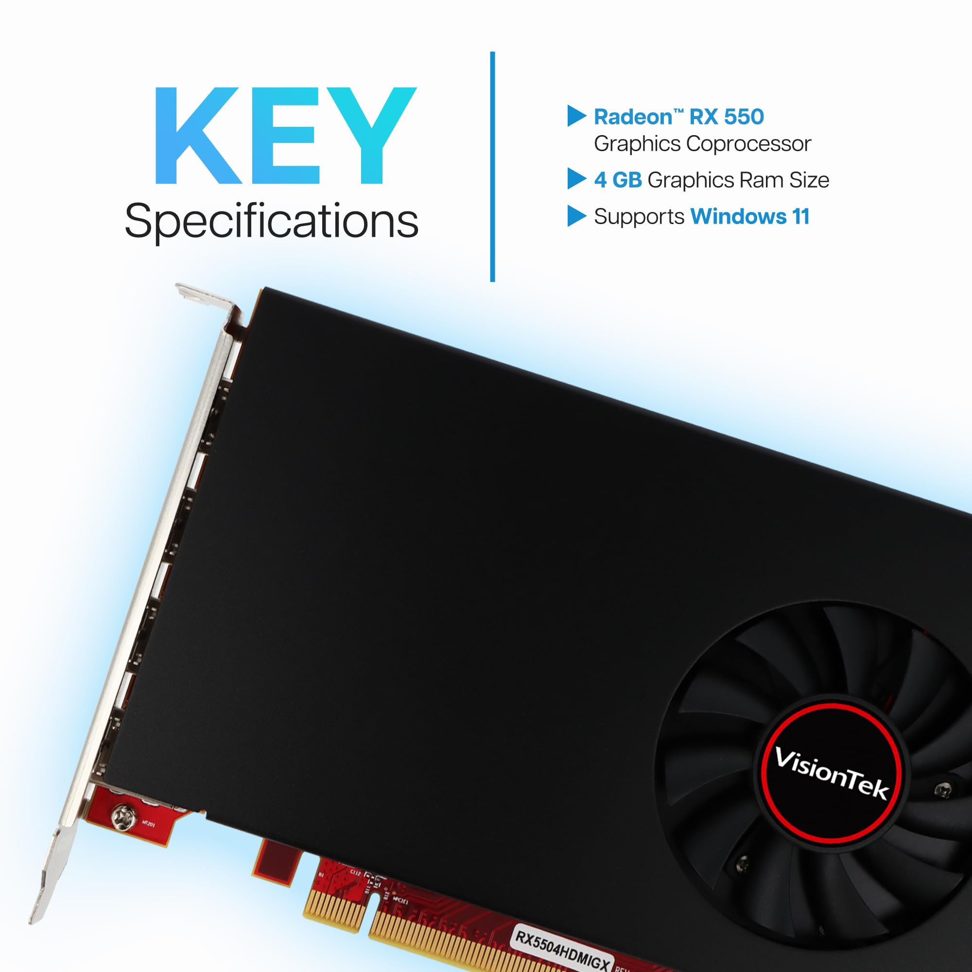 AMD Radeon RX 550 4GB GDDR5 para PC - Tarjeta gráfica de computadora: compatible con resolución de monitor 4k - Salidas DisplayPort x4, PCI Express 3.0, DirectX 12, alimentado por bus - 5