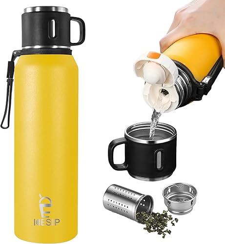 Miniatura 17 de Botella aislada de acero inoxidable, 27 onzas con taza, botella de agua aislada al vacío, termo para bebidas calientes/bebidas frías, viaje con Rojo