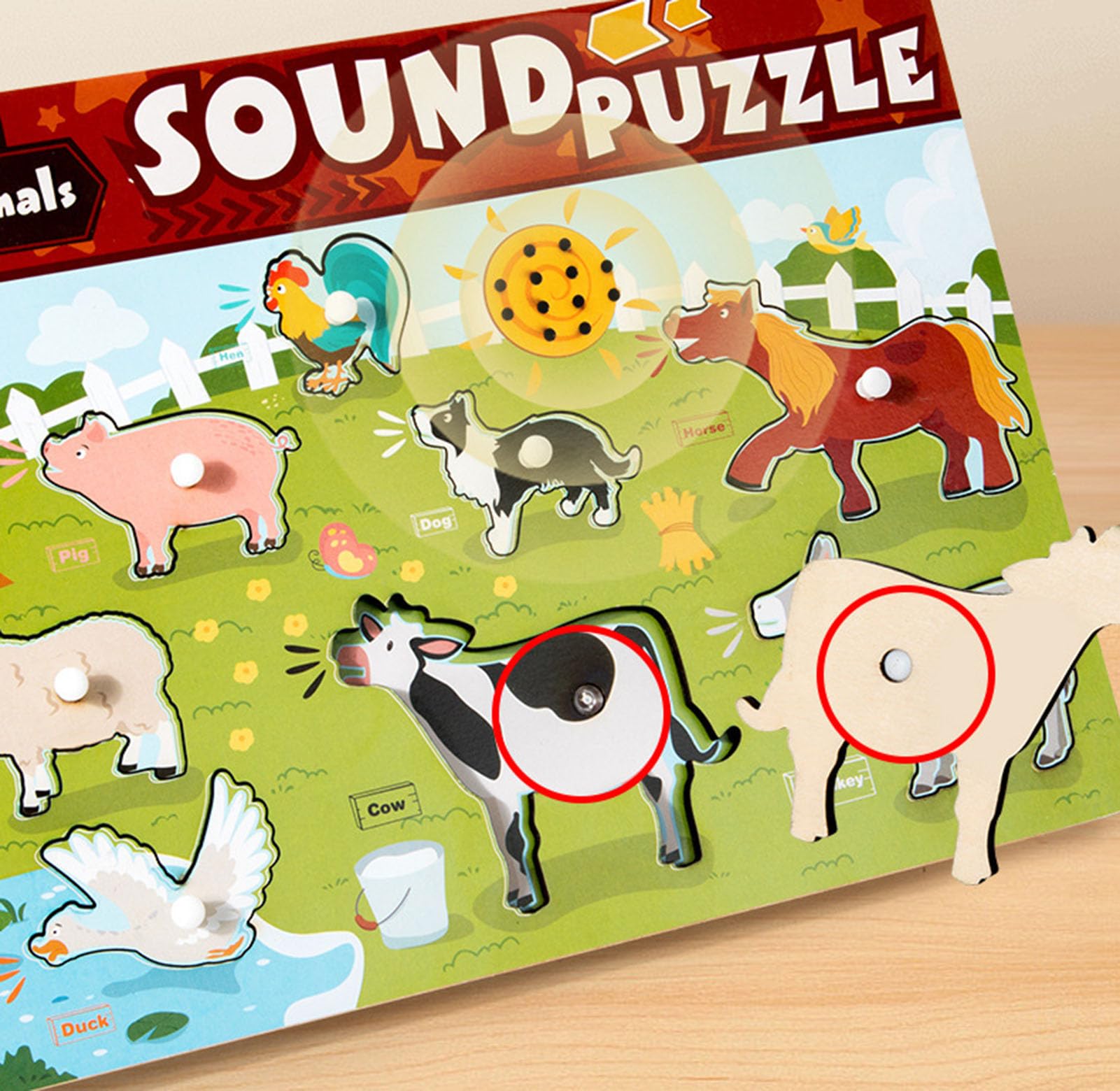 Giocattolo Puzzle Sonoro in Legno, Tavola Puzzle Sonoro con Pioli