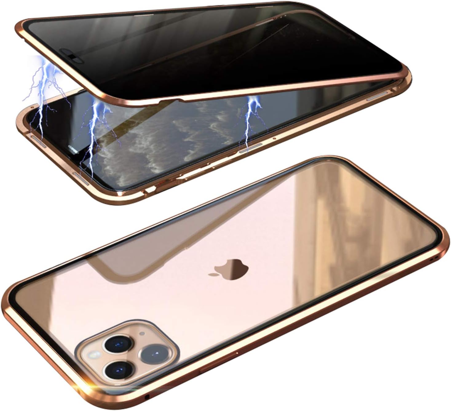 RANYOK Compatible iPhone 11 (6.1 inch) Privacy Magnetic Adsorption Case, Double-Sided Tempered Glass with Built-in Screen Protector 360° Full Body Metal Frame Cover (Gold)