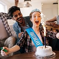 Vista 7 de Set de Corona y Banda de Princesa CIEHER, Corona Azul de Cumpleaños y Tiara para Niñas y Mujeres, Accesorios de Feliz Cumpleaños