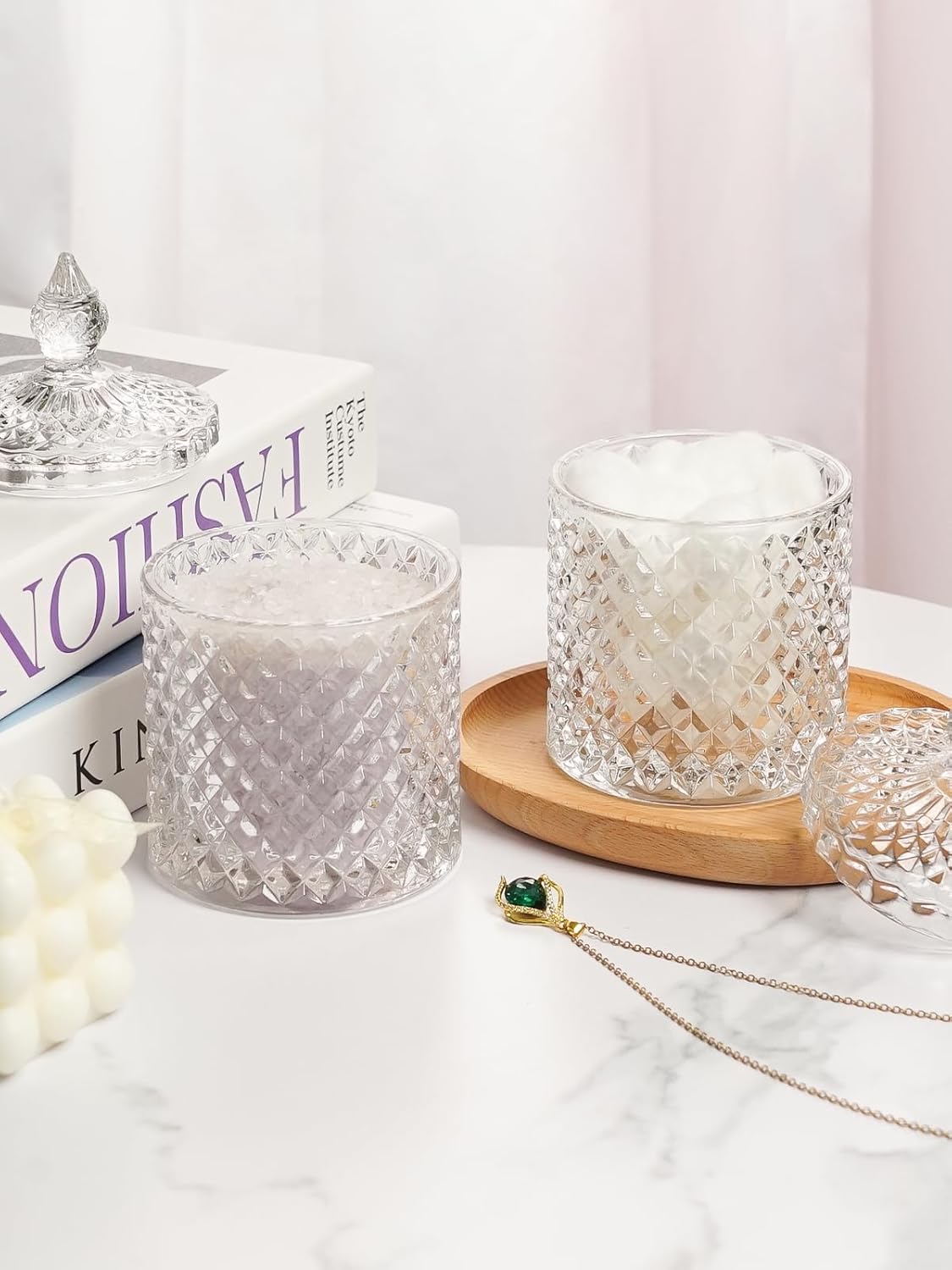 Jenseits 2-Pack Crystal Apothecary Jars with Lid, Cotton Ball Holders and Qtip Holder for Home Decor - Image 2